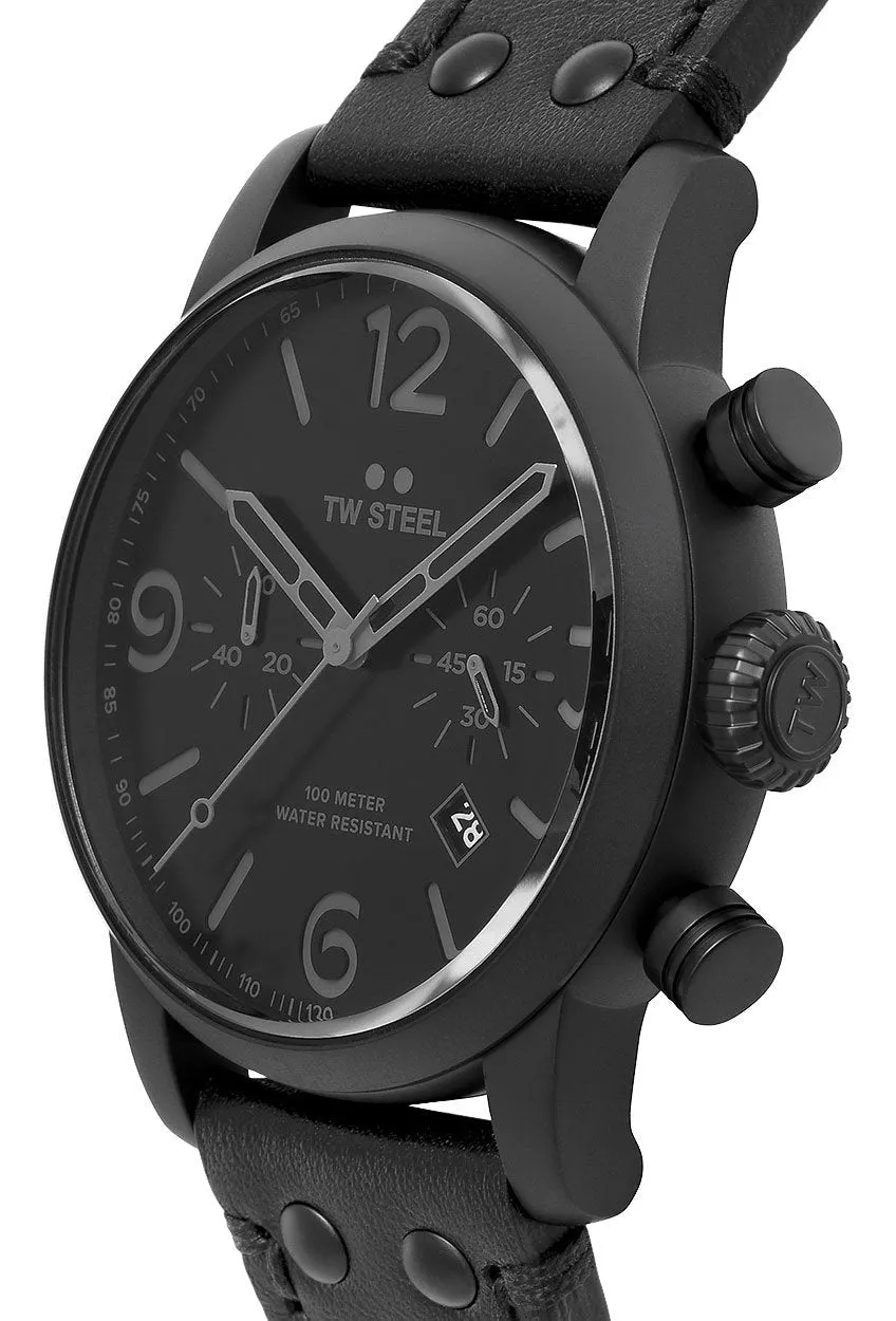 TW Steel Maverick Chronograph Black PVD Black Leather Black Dial Date Quartz Mens Watch MS114