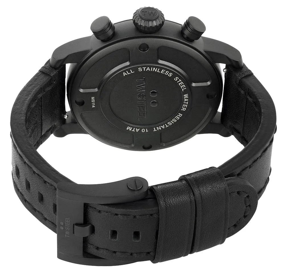 TW Steel Maverick Chronograph Black PVD Black Leather Black Dial Date Quartz Mens Watch MS114