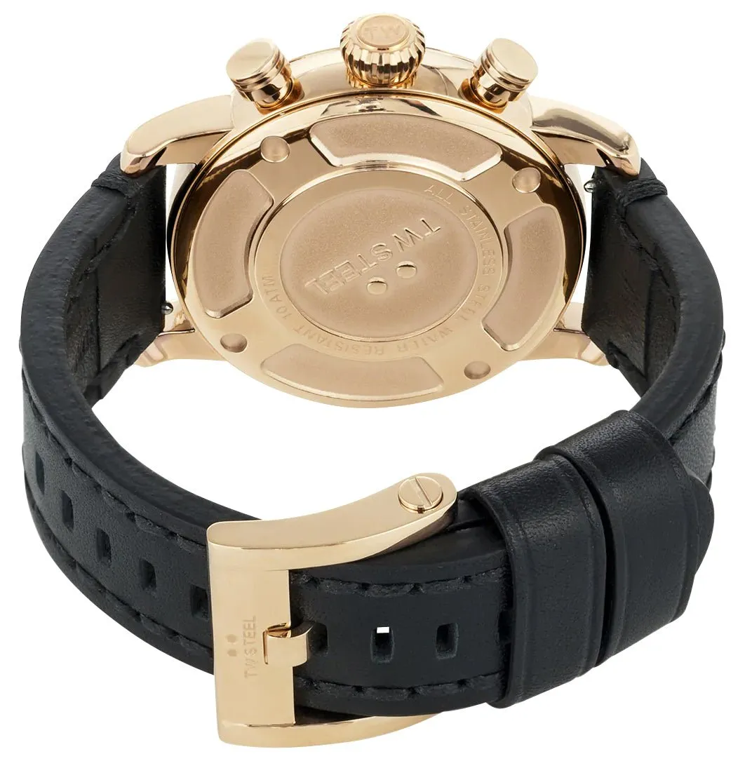 TW Steel Maverick Chronograph Rose Gold PVD White Dial Black Leather Strap Date Quartz Mens Watch MS73
