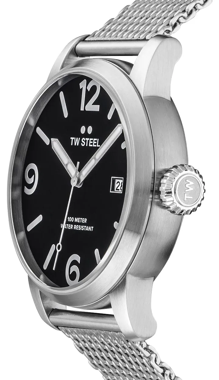 TW Steel Maverick Stainless Steel Black Dial Date Quartz Mens Watch MB12