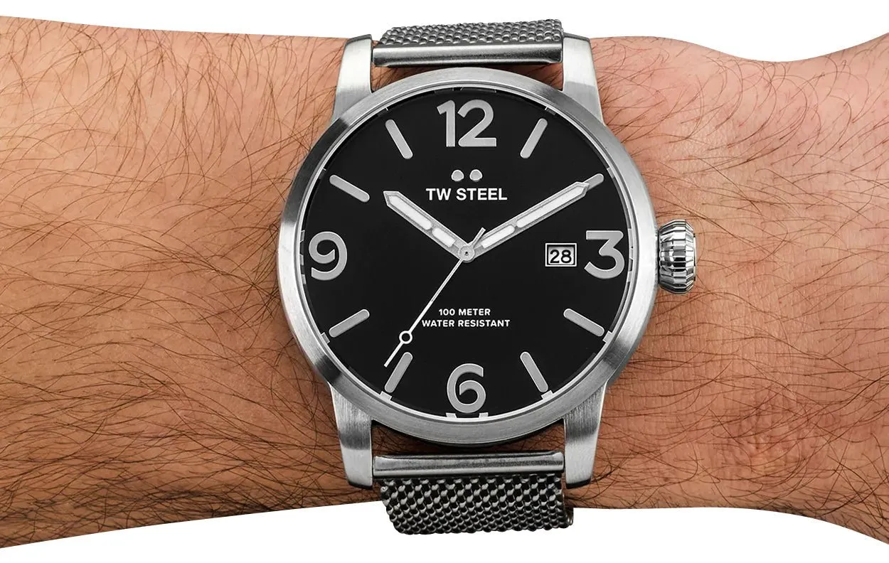 TW Steel Maverick Stainless Steel Black Dial Date Quartz Mens Watch MB12