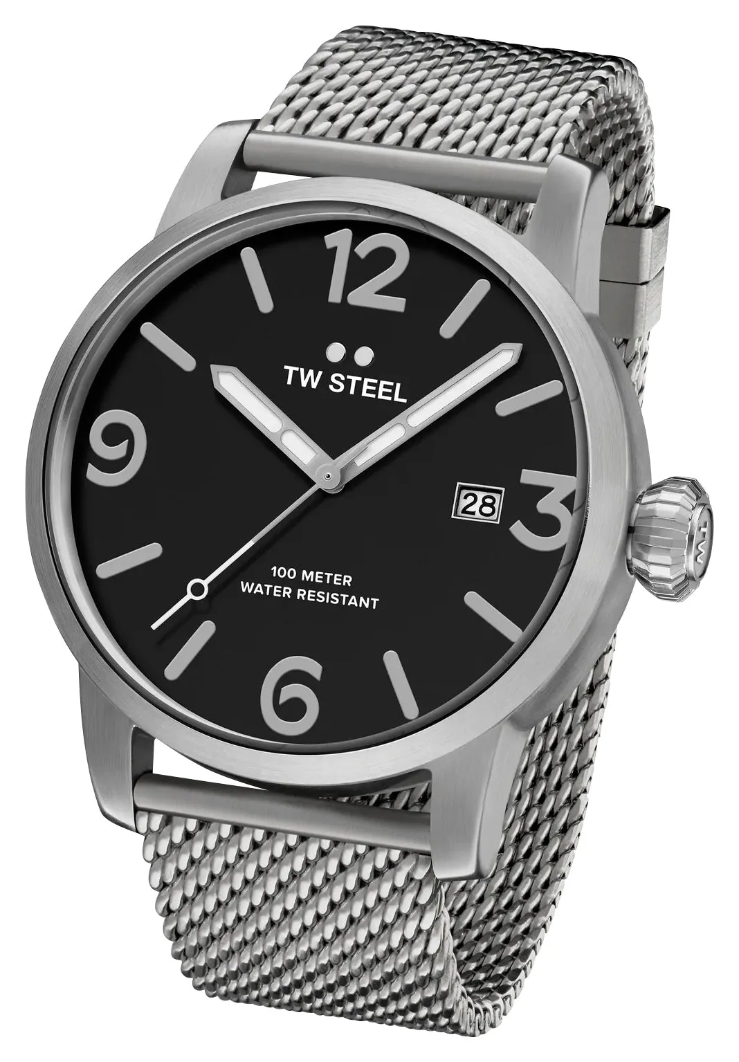 TW Steel Maverick Stainless Steel Black Dial Date Quartz Mens Watch MB12