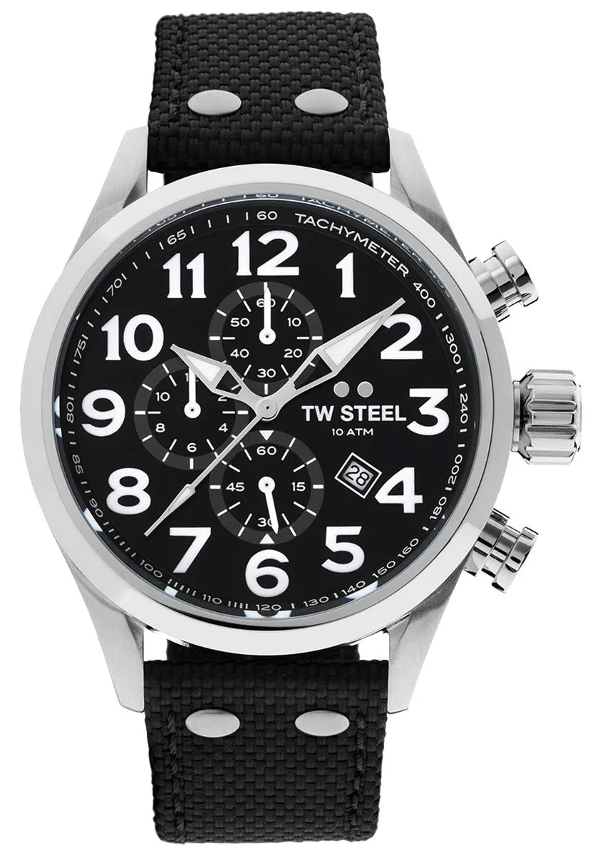 TW Steel Volante Chronograph Stainless Steel Black Textile Strap Black Dial Quartz Date Mens Watch VS3