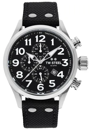 TW Steel Volante Chronograph Stainless Steel Black Textile Strap Black Dial Quartz Date Mens Watch VS3