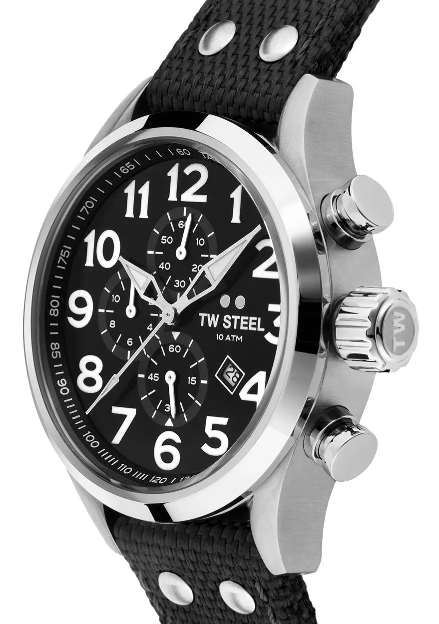 TW Steel Volante Chronograph Stainless Steel Black Textile Strap Black Dial Quartz Date Mens Watch VS3