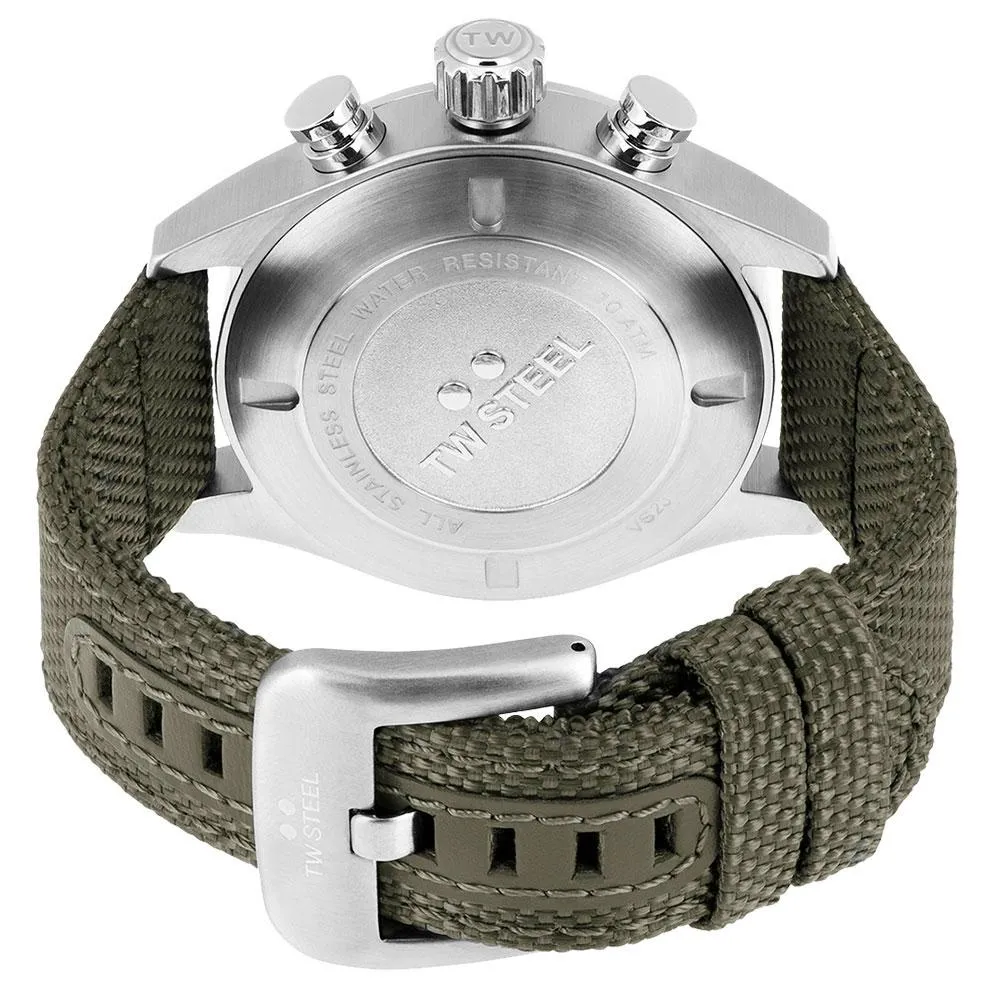 TW Steel Volante Chronograph Stainless Steel Green Textile Strap Black Dial Quartz Date Mens Watch VS23
