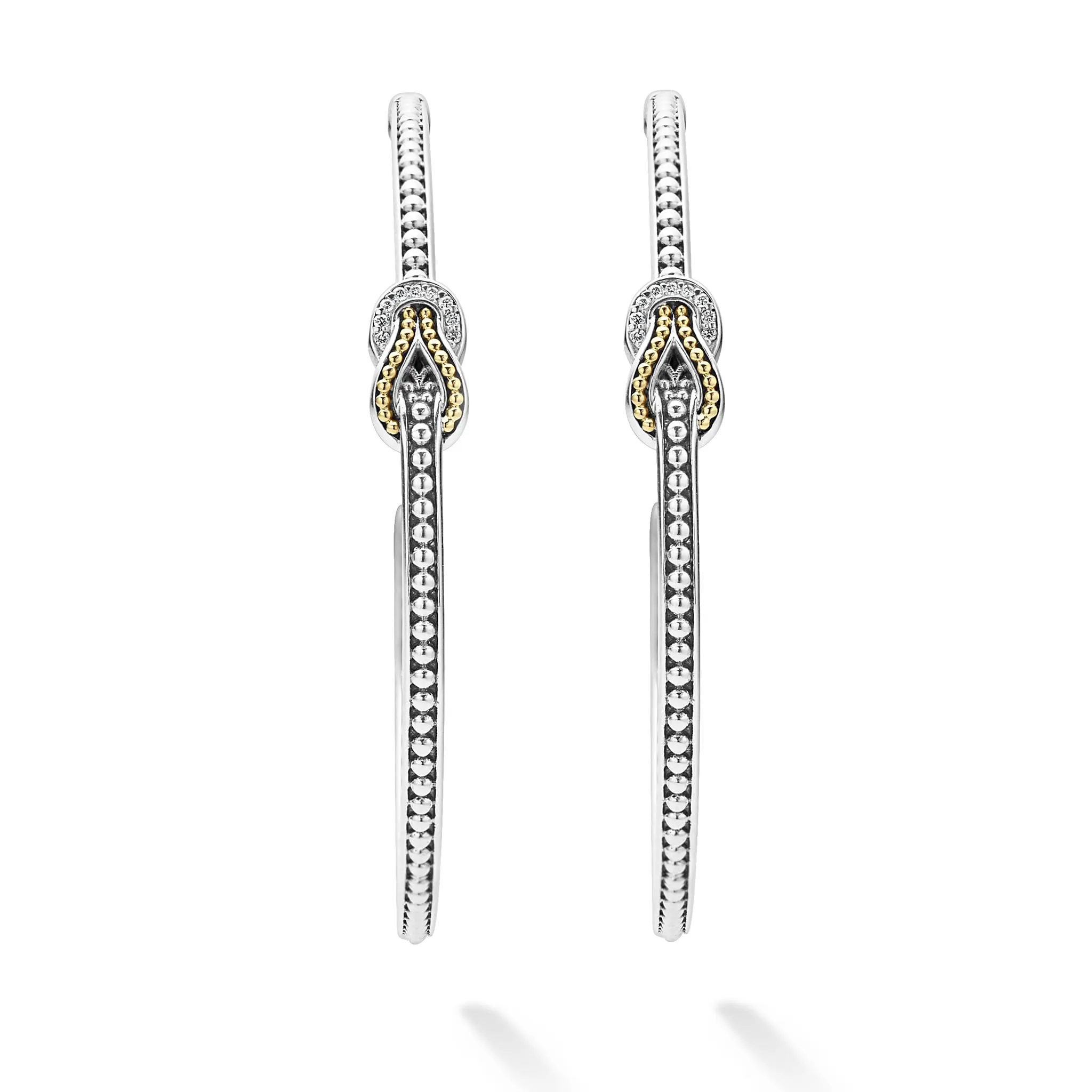 Two Tone Knot Diamond Hoop Earring