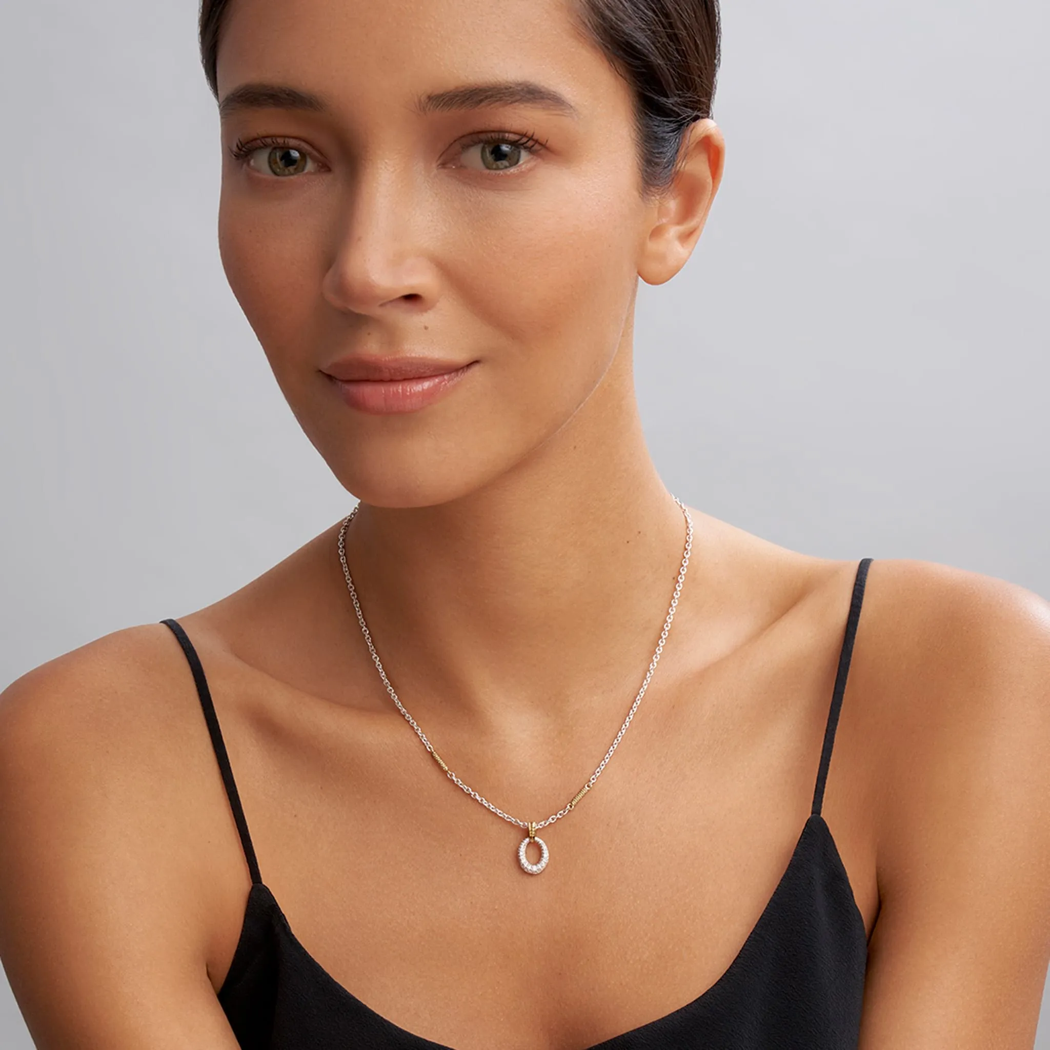 Two Tone Oval Diamond Pendant Necklace