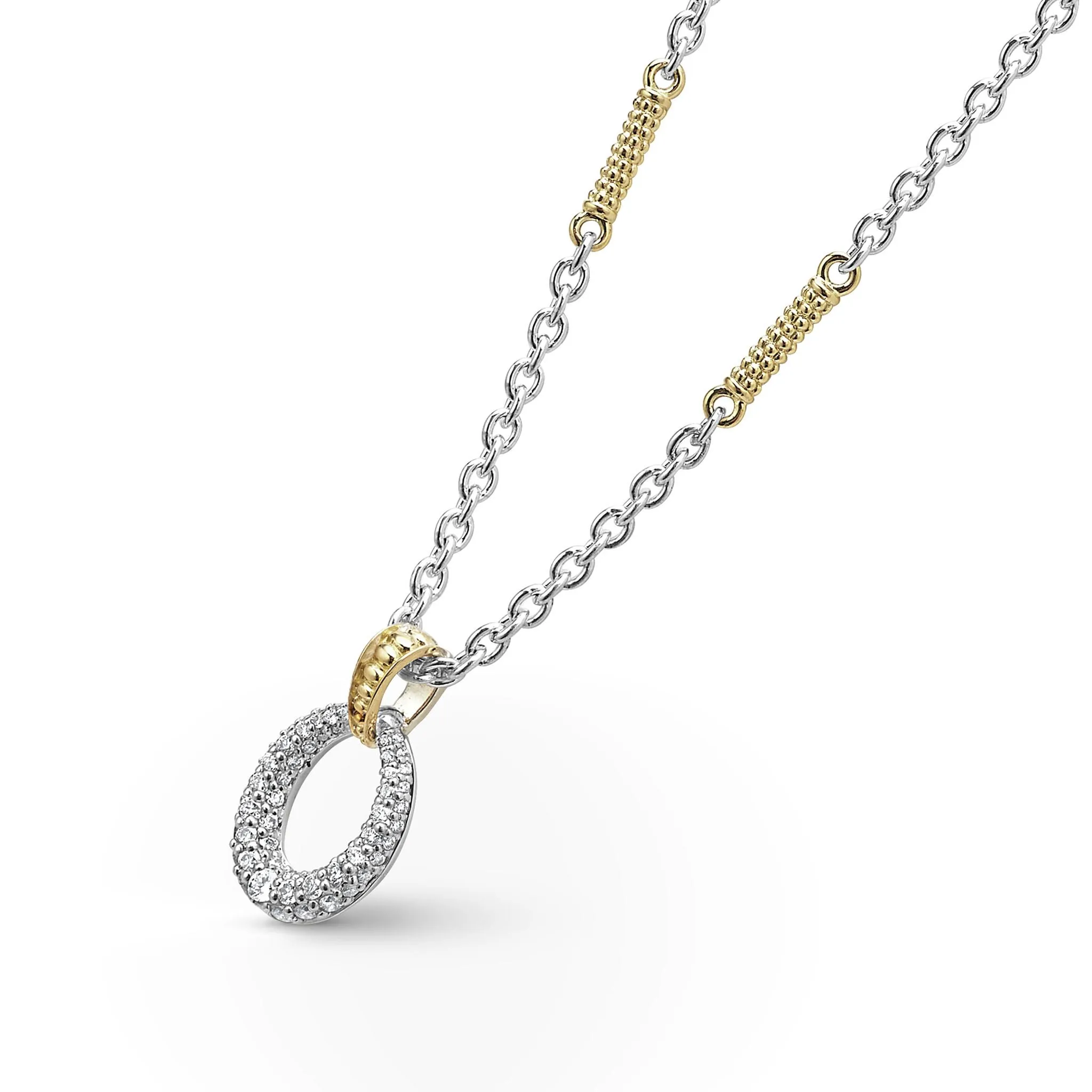 Two Tone Oval Diamond Pendant Necklace