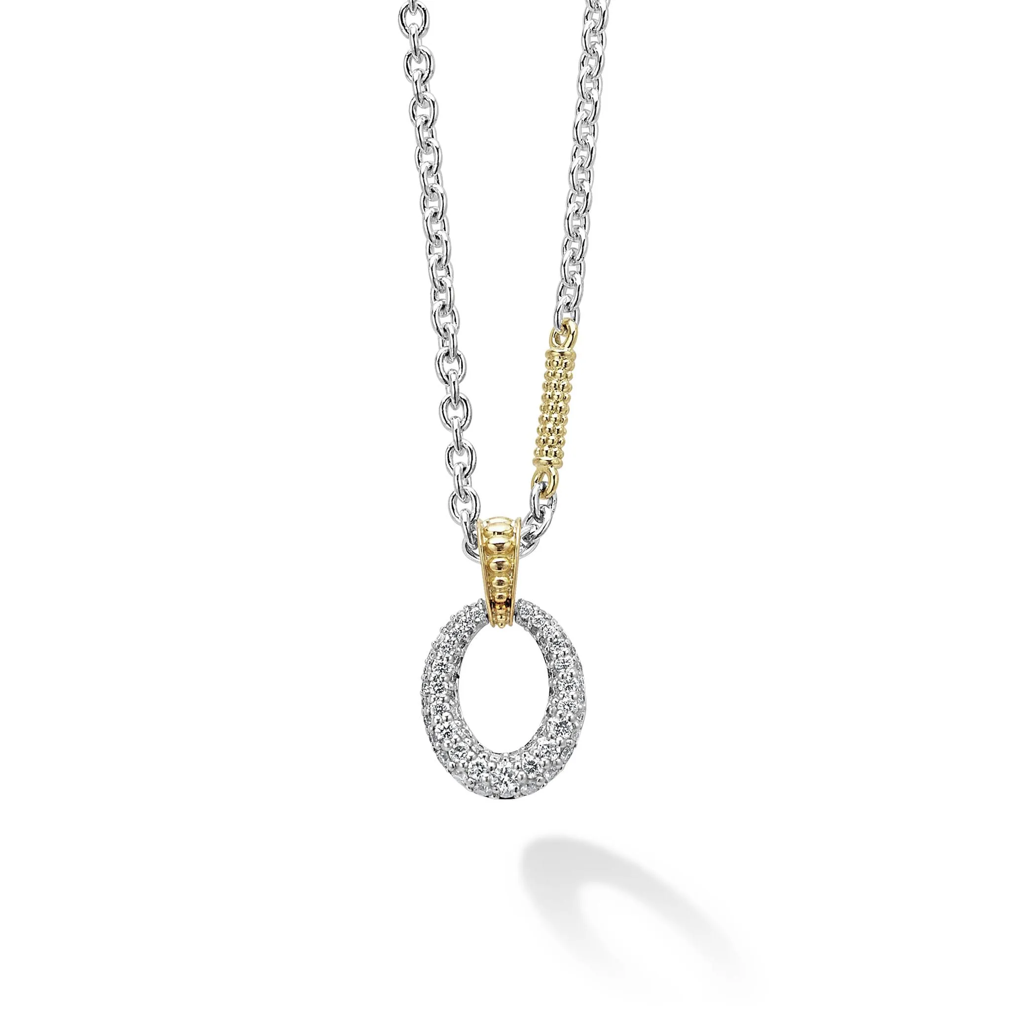 Two Tone Oval Diamond Pendant Necklace
