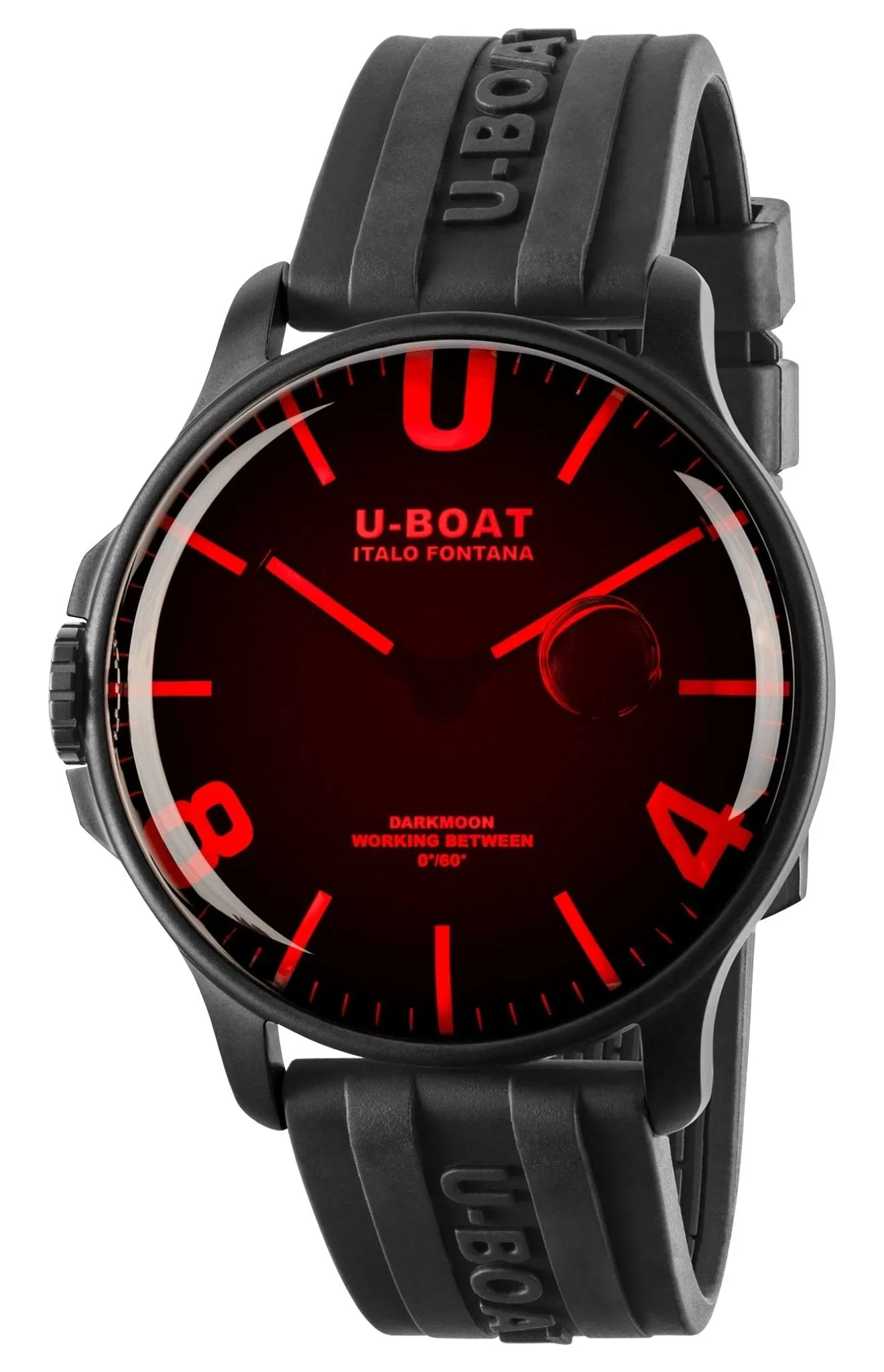U-Boat Darkmoon Black PVD Black Dial Black Rubber Strap Quartz Mens Watch 8466