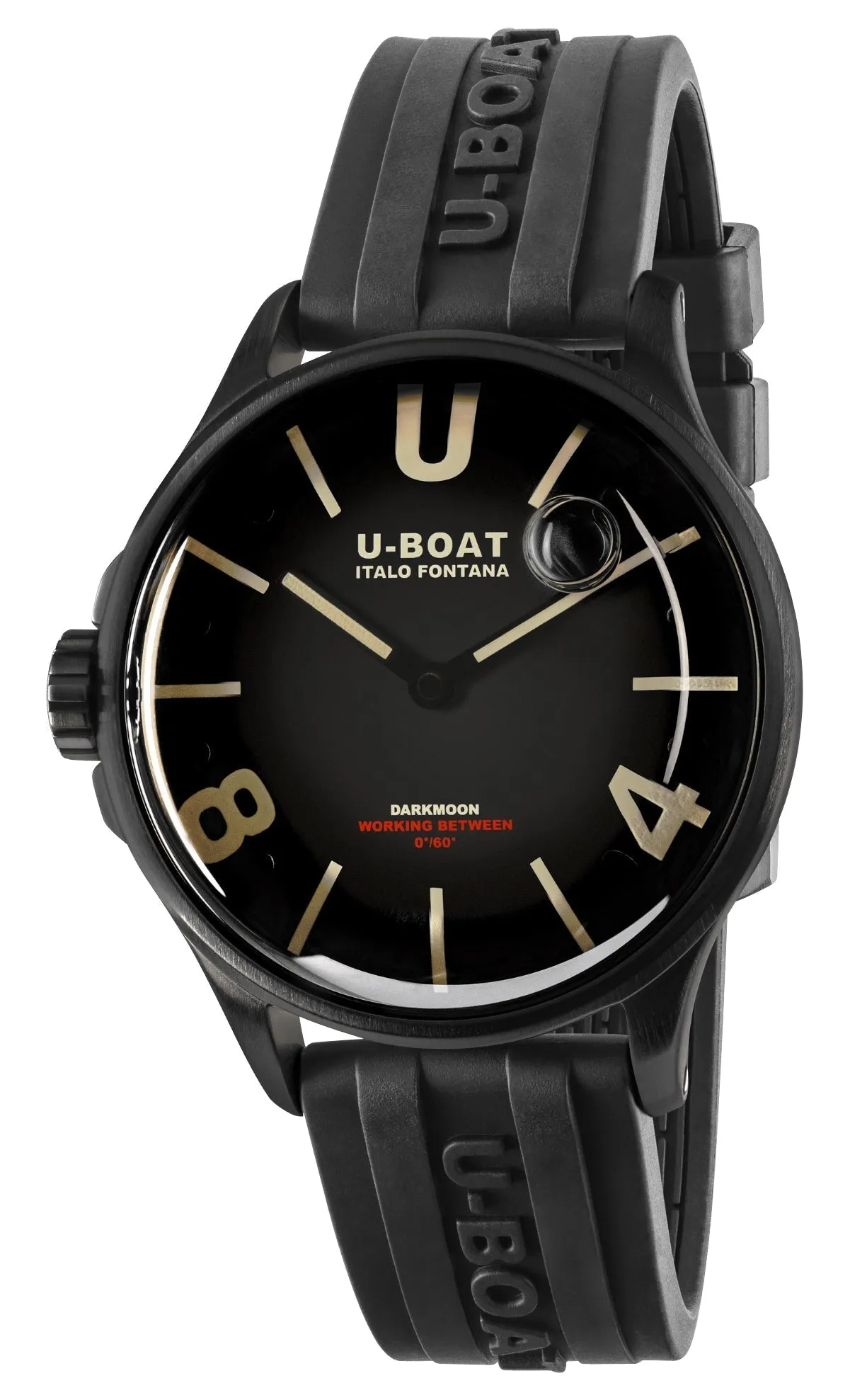 U-Boat Darkmoon Black PVD Black Dial Black Rubber Strap Quartz Mens Watch 9019