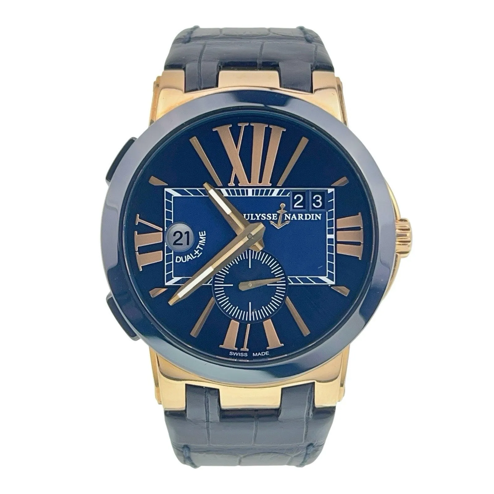 Ulysse Nardin Dual Time 18k Rose Gold Blue Dial 43mm Automatic Mens Watch 246-00
