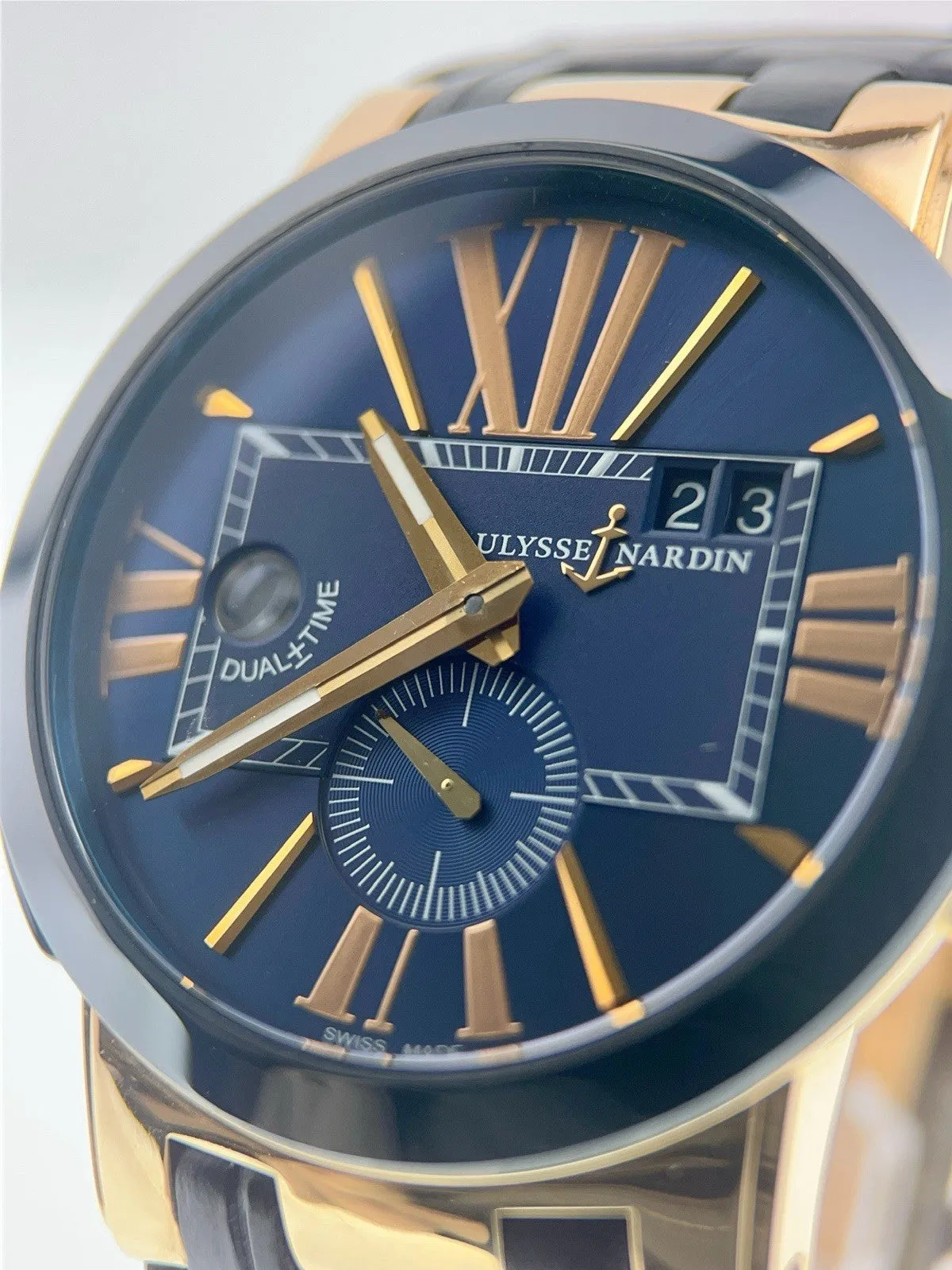 Ulysse Nardin Dual Time 18k Rose Gold Blue Dial 43mm Automatic Mens Watch 246-00