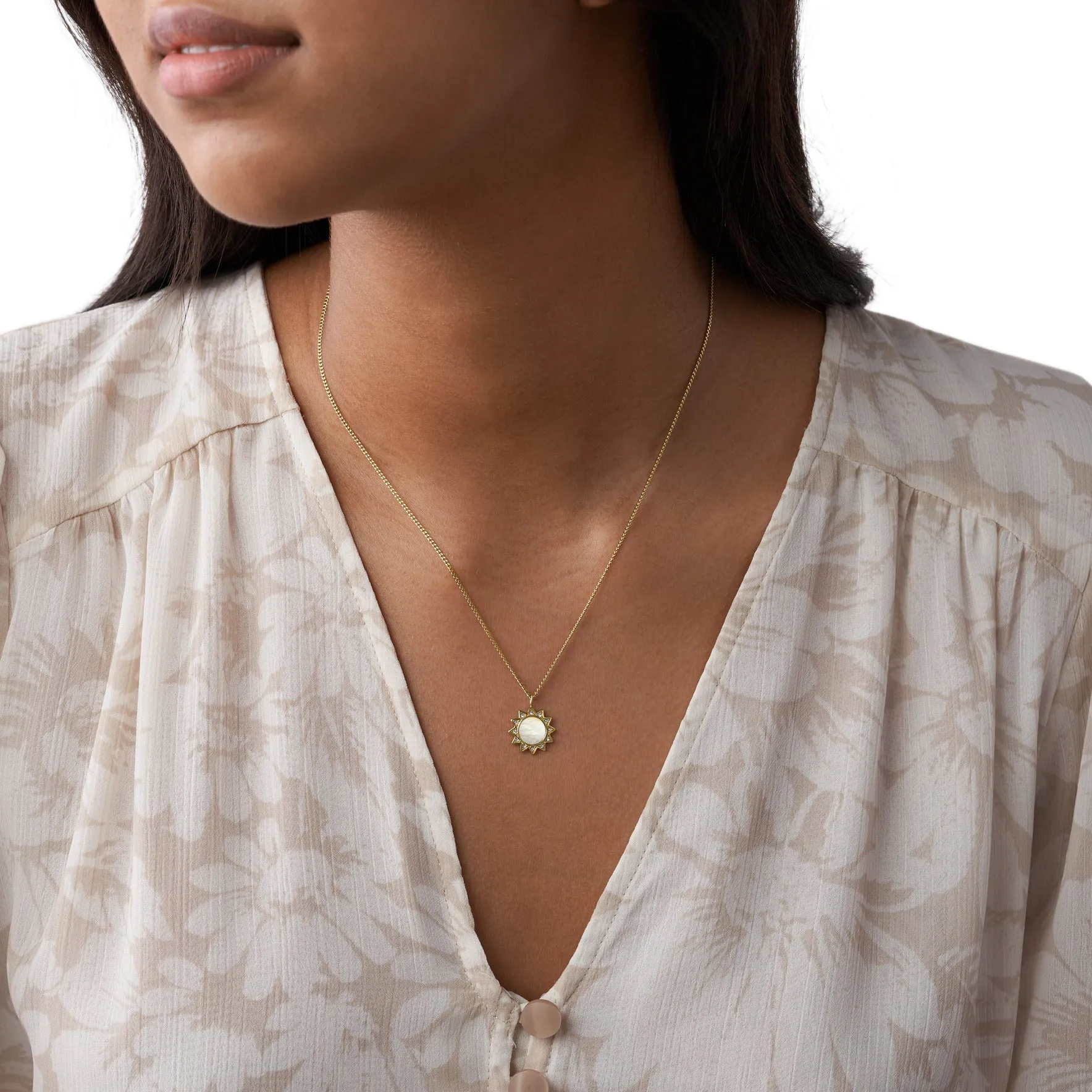 Val You Are My Sunshine Mother-of-Pearl Stainless Steel Pendant Necklace