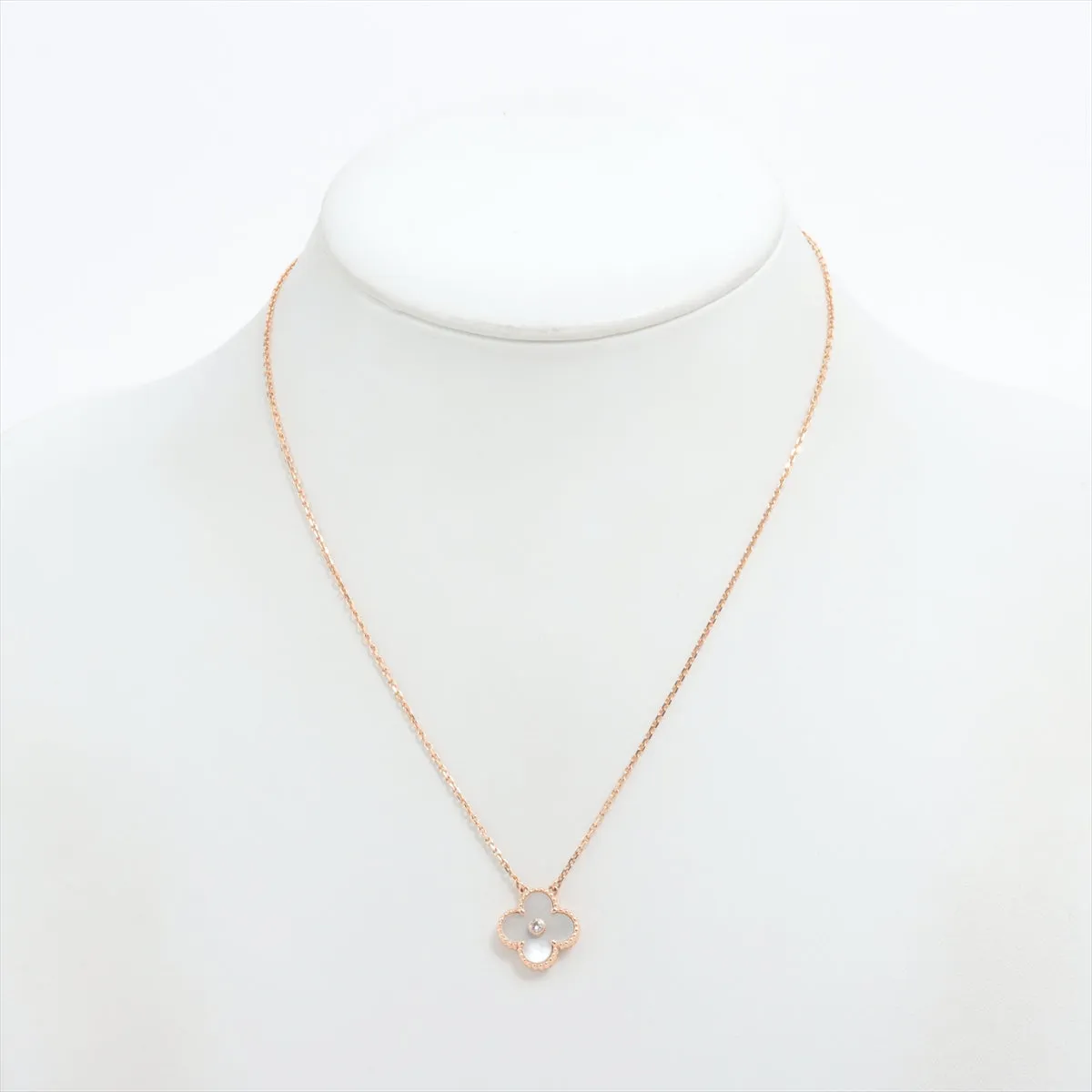 Van Cleef & Arpels Vintage 2012 Limited Edition Holiday Alhambra Mother of Pearl Diamond Rose Gold Necklace