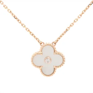 Van Cleef & Arpels Vintage 2012 Limited Edition Holiday Alhambra Mother of Pearl Diamond Rose Gold Necklace