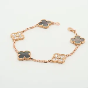 Van Cleef & Arpels Vintage Alhambra 5 Motif Grey Mother of pearl Diamond Bracelet