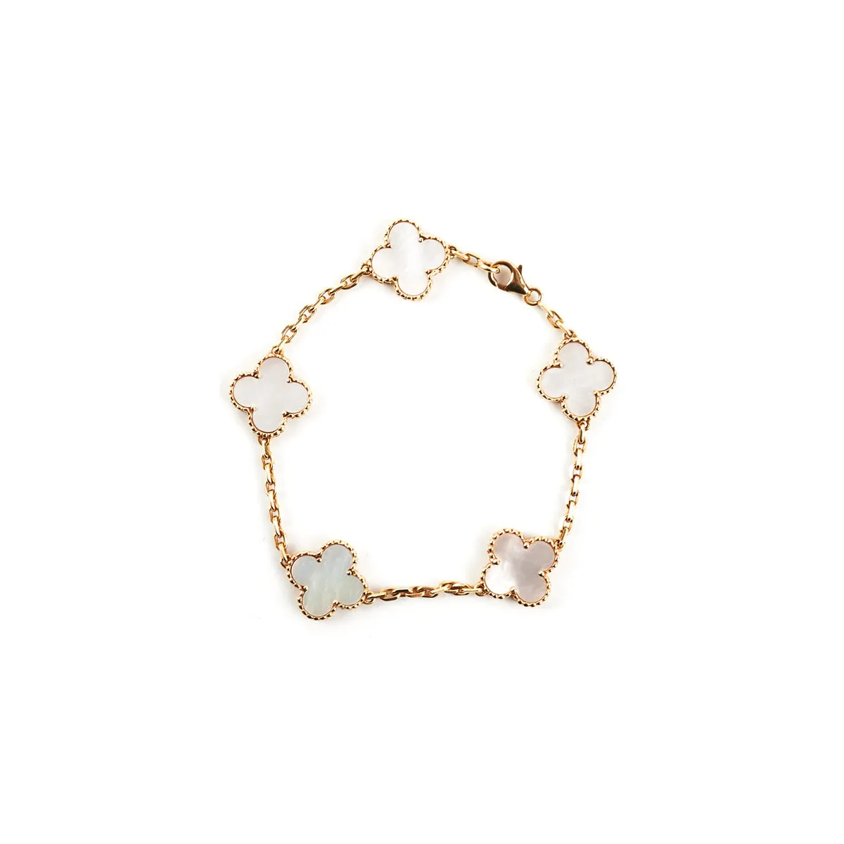 Van Cleef & Arpels Vintage Alhambra 5 Motifs Mother Of Pearl Yellow Gold Bracelet