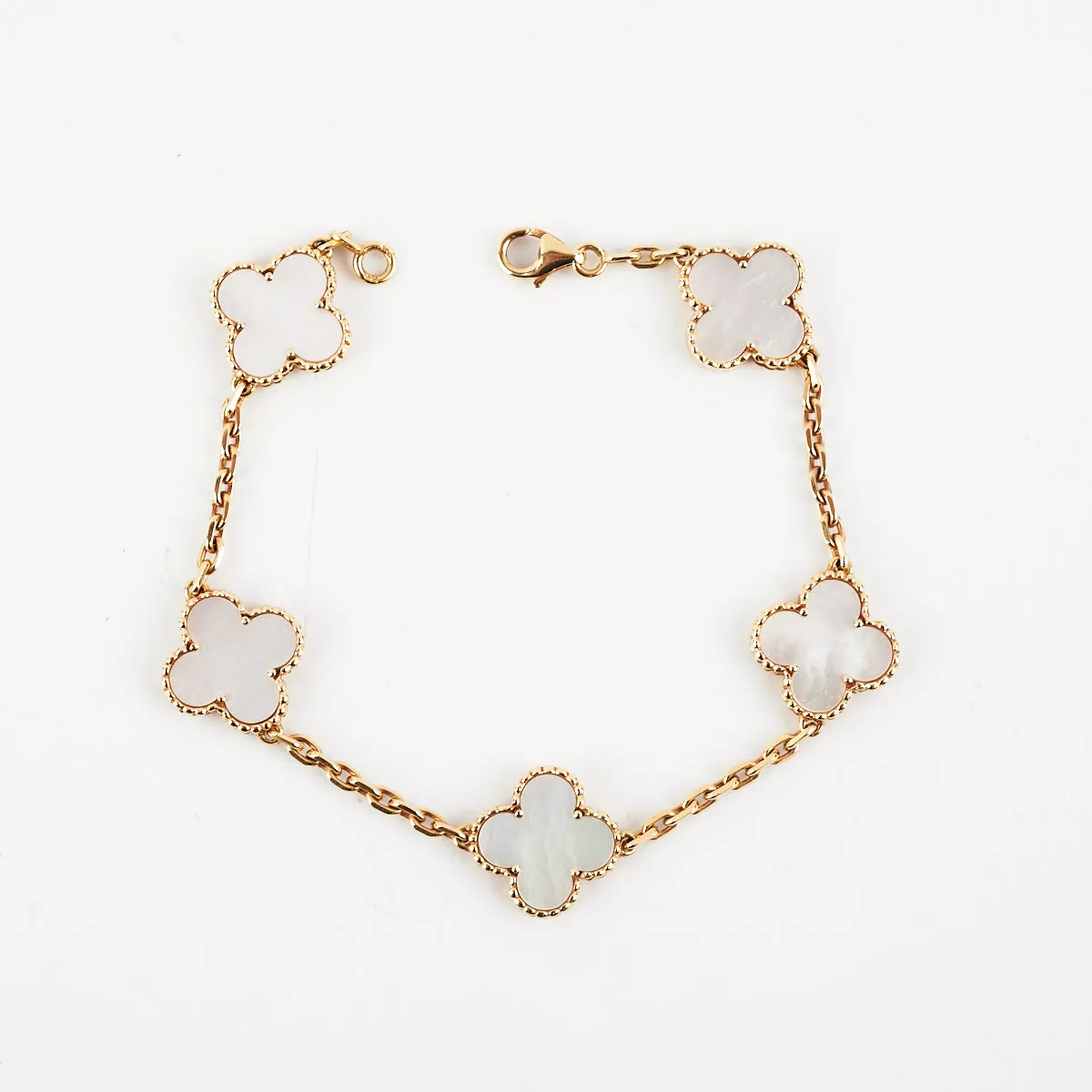 Van Cleef & Arpels Vintage Alhambra 5 Motifs Mother Of Pearl Yellow Gold Bracelet