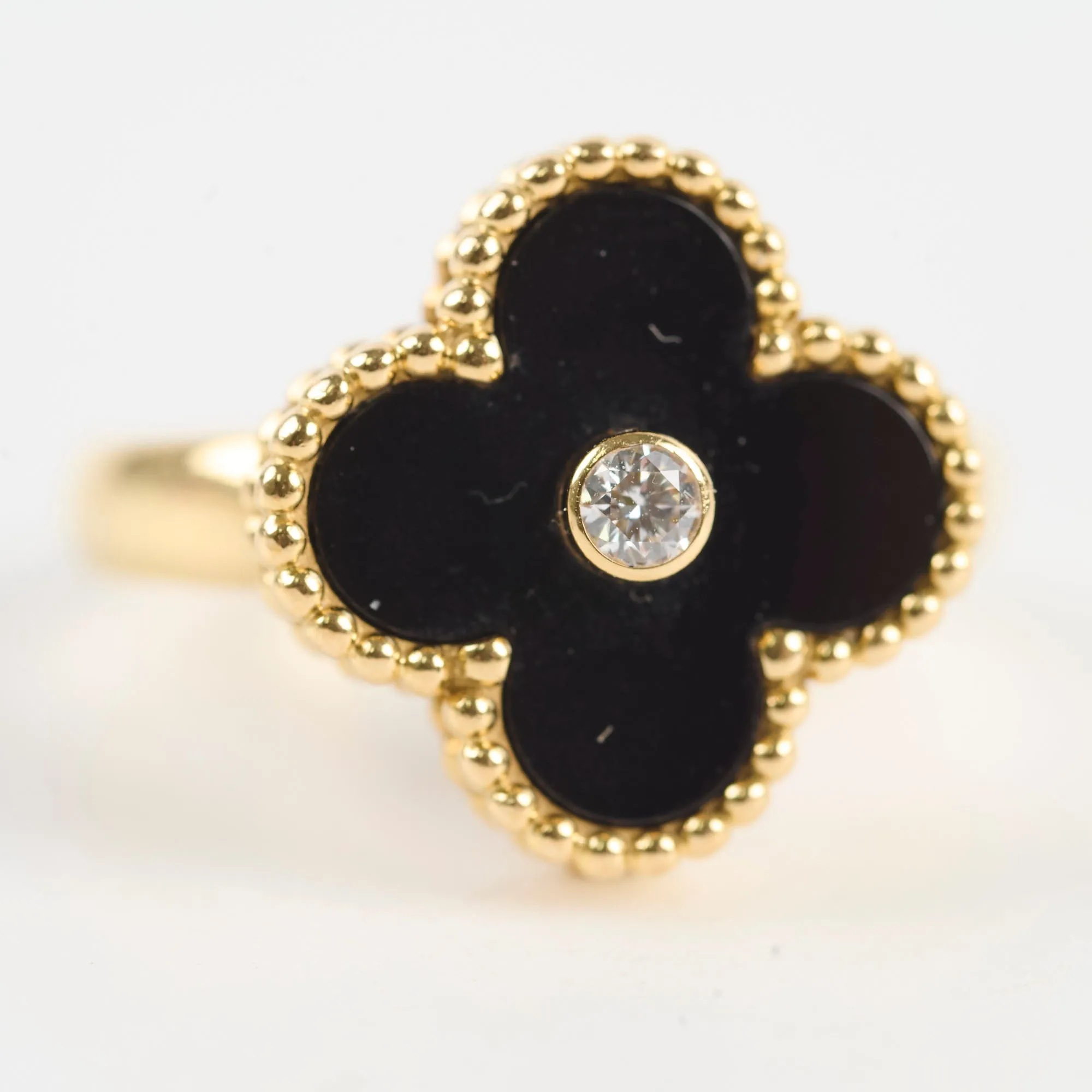 Van Cleef & Arpels Vintage Alhambra Onxy Diamond Ring Size 52