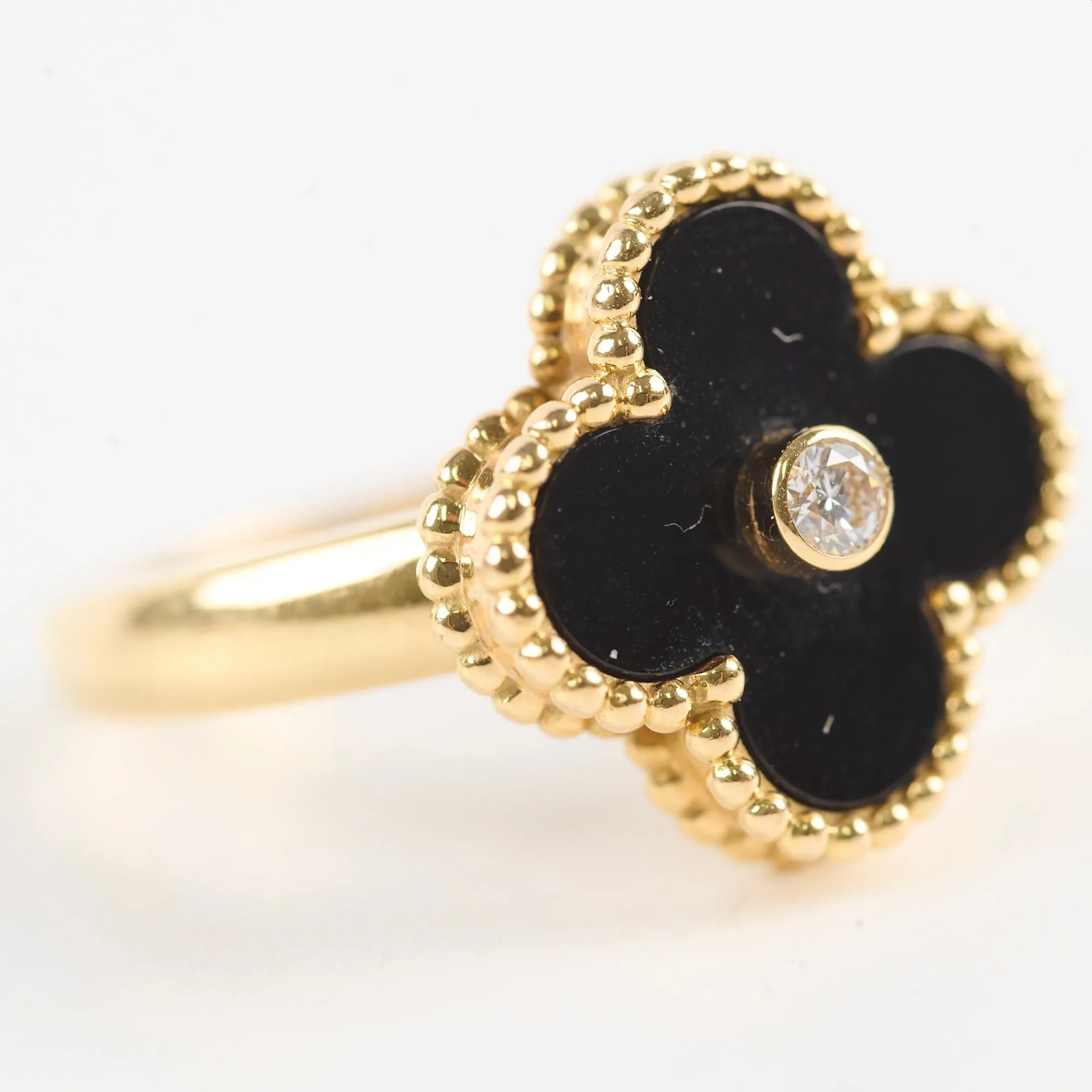 Van Cleef & Arpels Vintage Alhambra Onxy Diamond Ring Size 52