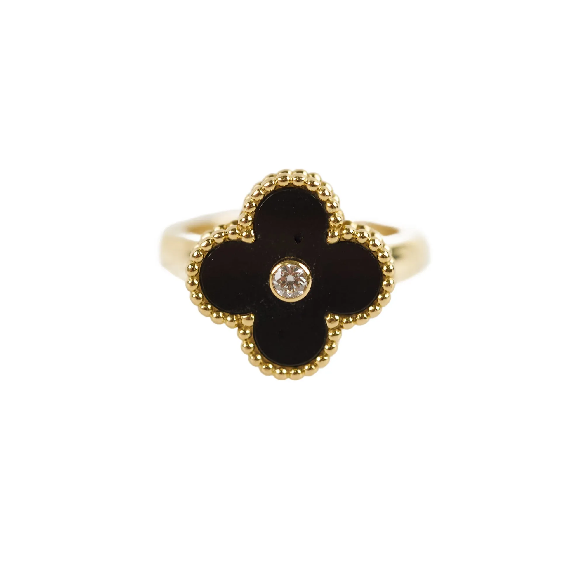 Van Cleef & Arpels Vintage Alhambra Onxy Diamond Ring Size 52