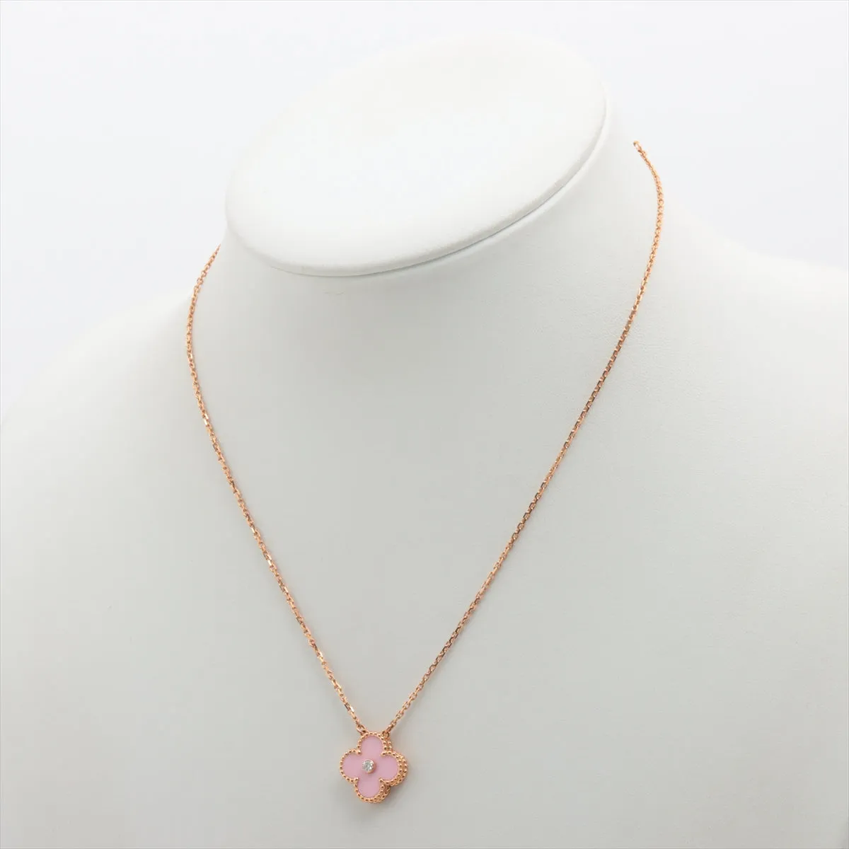 Van Cleef & Arpels Vintage Alhambra Pink Porcelain Sable diamond Necklace