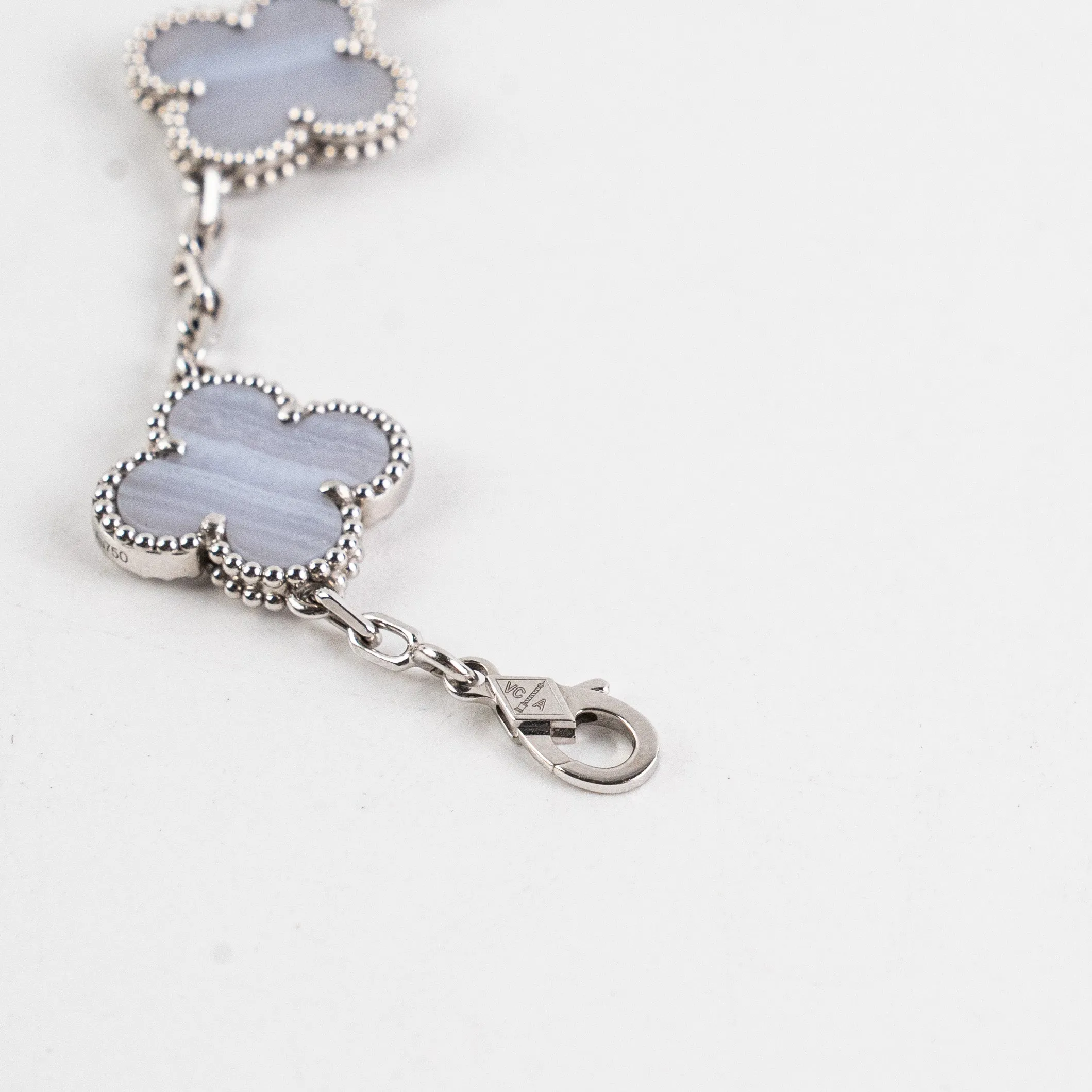 Van Cleef and Arpels 5 Motif Chalcedony White Gold Bracelet