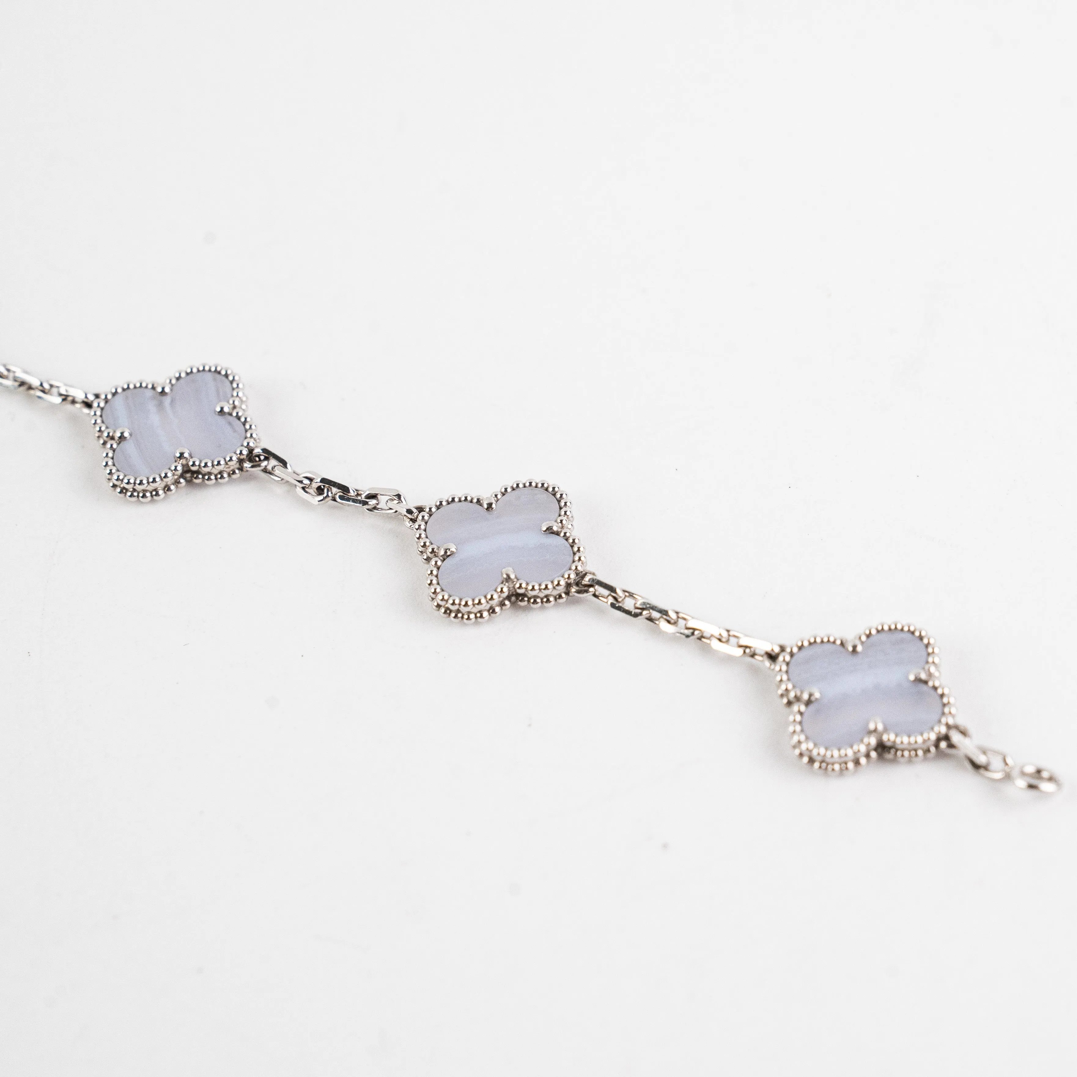 Van Cleef and Arpels 5 Motif Chalcedony White Gold Bracelet