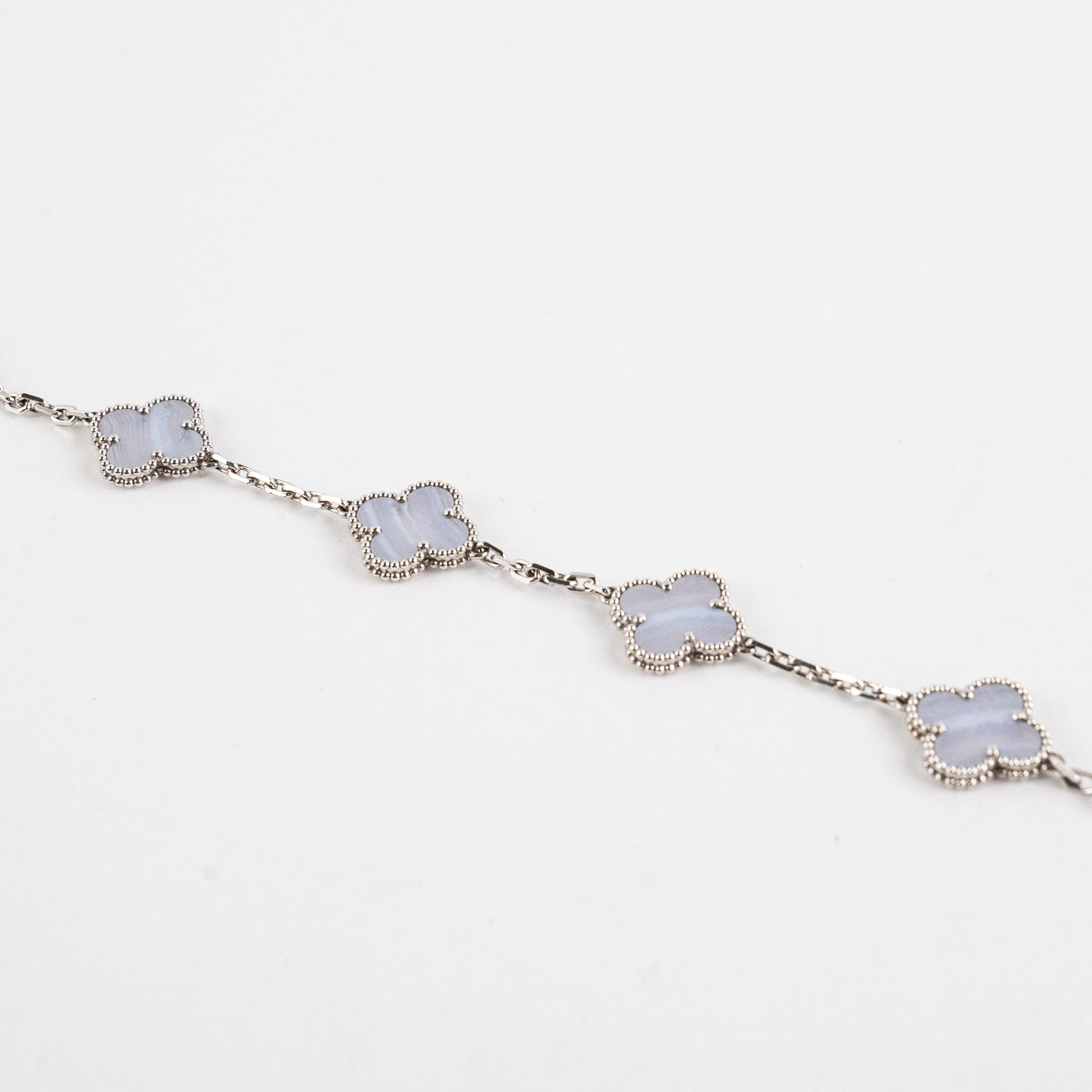 Van Cleef and Arpels 5 Motif Chalcedony White Gold Bracelet