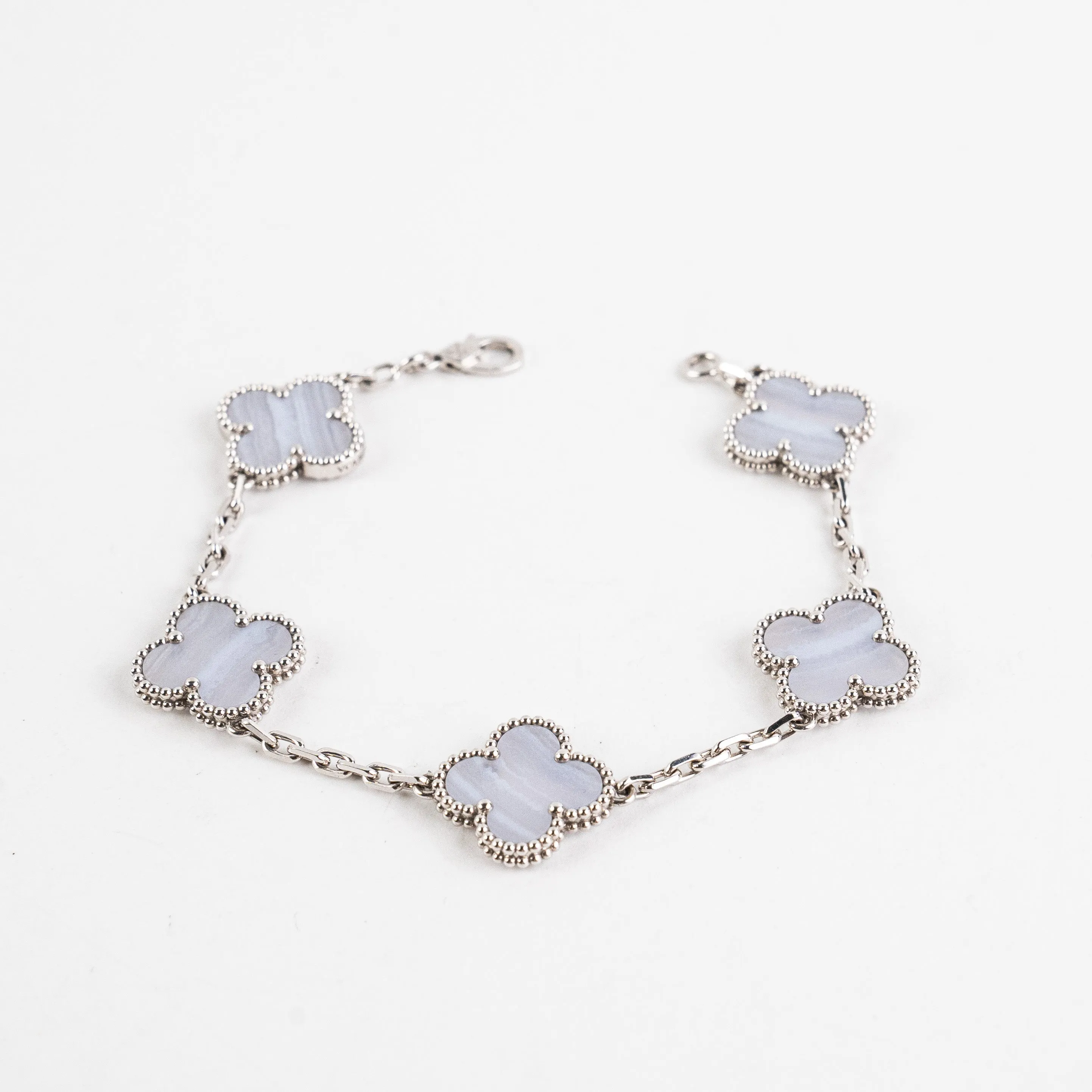 Van Cleef and Arpels 5 Motif Chalcedony White Gold Bracelet