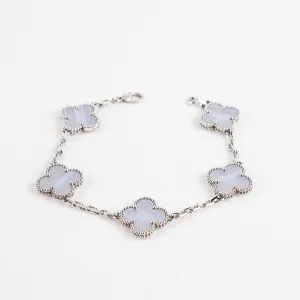 Van Cleef and Arpels 5 Motif Chalcedony White Gold Bracelet
