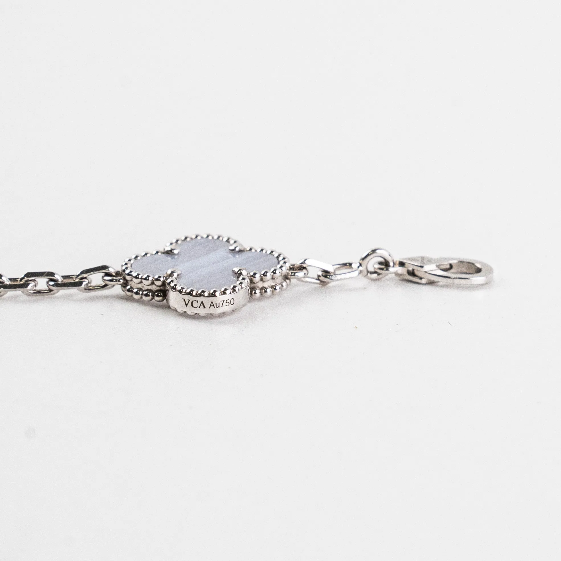 Van Cleef and Arpels 5 Motif Chalcedony White Gold Bracelet