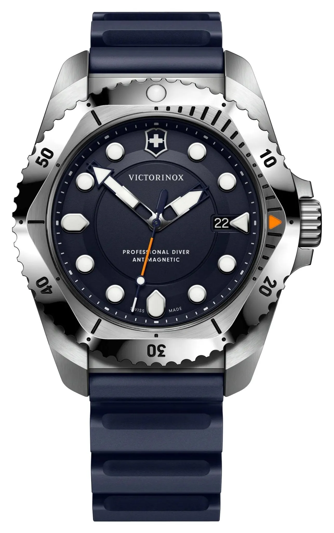 Victorinox Swiss Army Dive Pro Stainless Steel Blue Dial Blue Rubber Strap Date Divers Quartz Mens Watch 241991