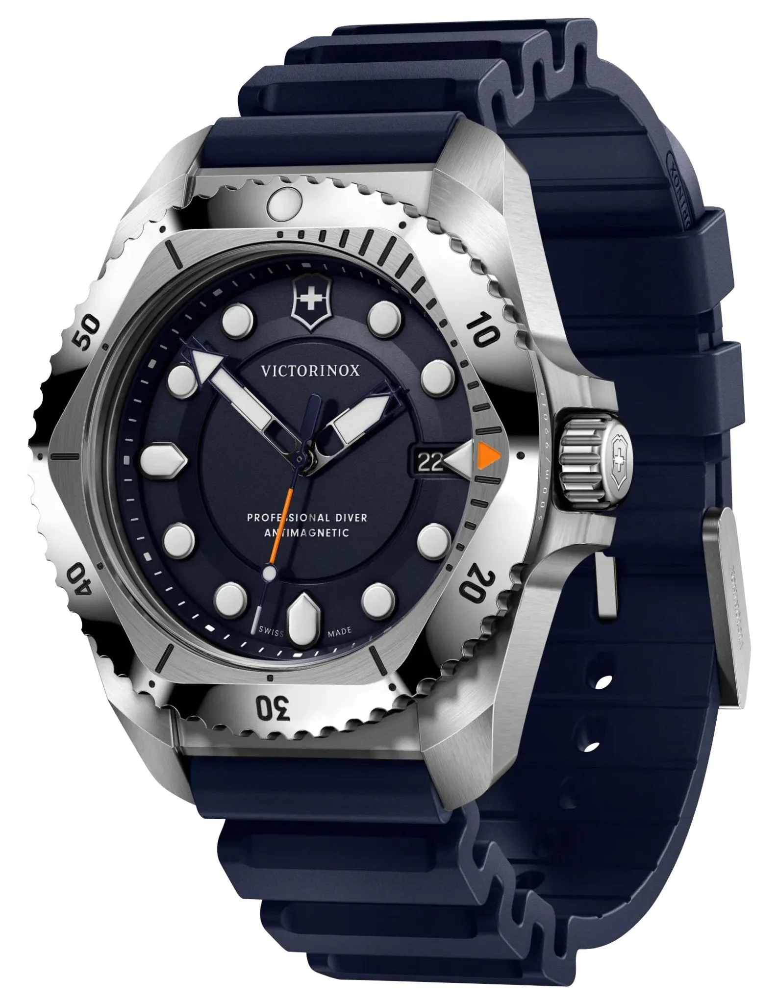 Victorinox Swiss Army Dive Pro Stainless Steel Blue Dial Blue Rubber Strap Date Divers Quartz Mens Watch 241991