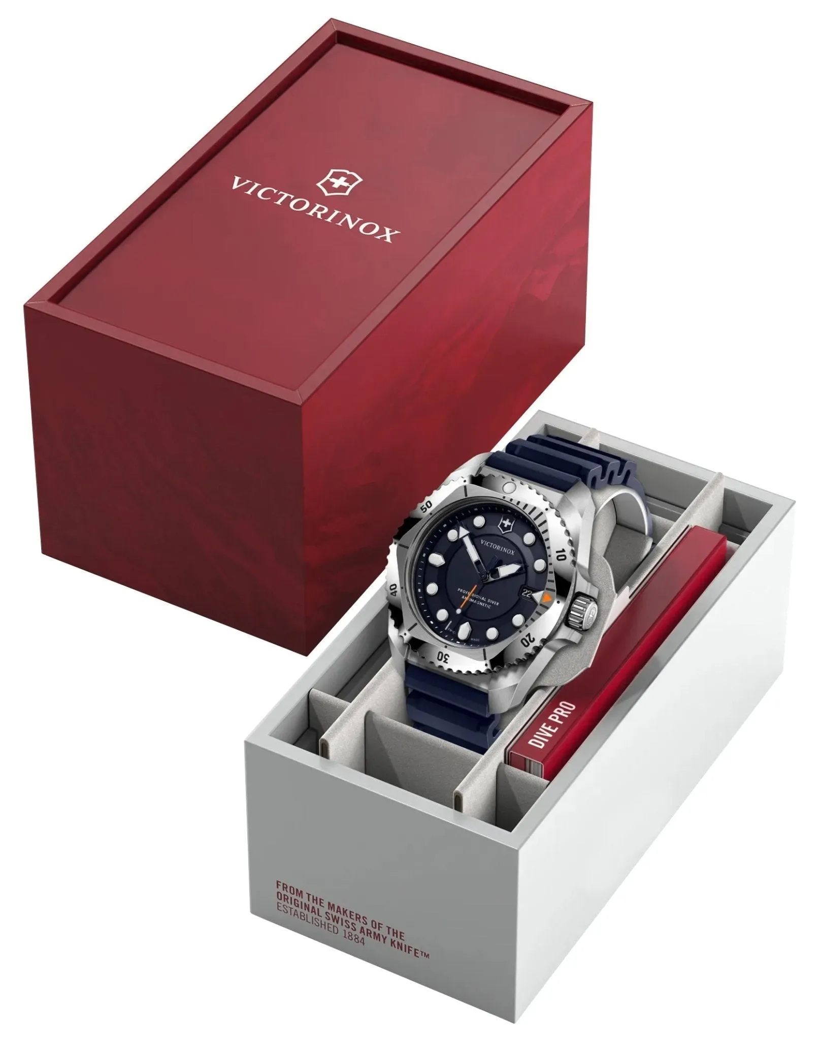 Victorinox Swiss Army Dive Pro Stainless Steel Blue Dial Blue Rubber Strap Date Divers Quartz Mens Watch 241991