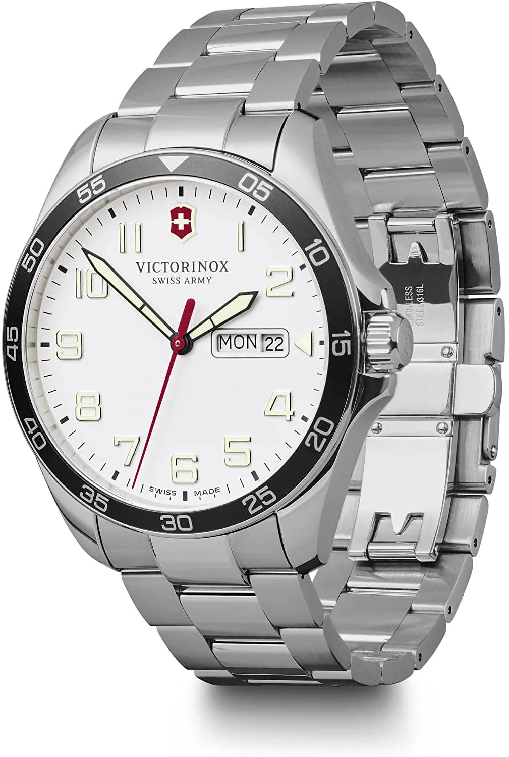 Victorinox Swiss Army FieldForce Stainless Steel Mens Watch White Dial Day Date 241850