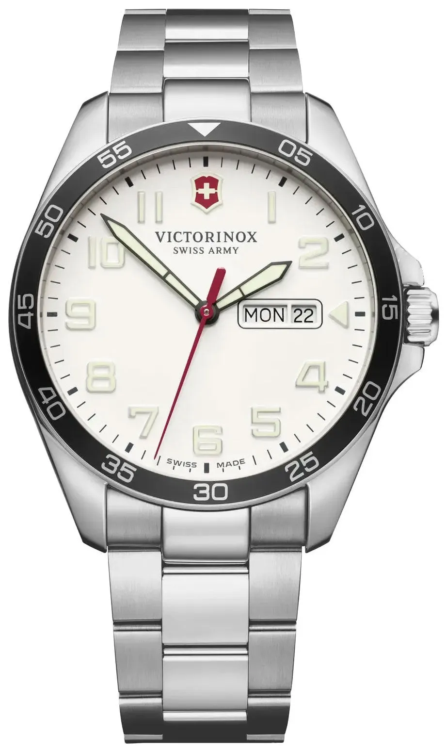 Victorinox Swiss Army FieldForce Stainless Steel Mens Watch White Dial Day Date 241850