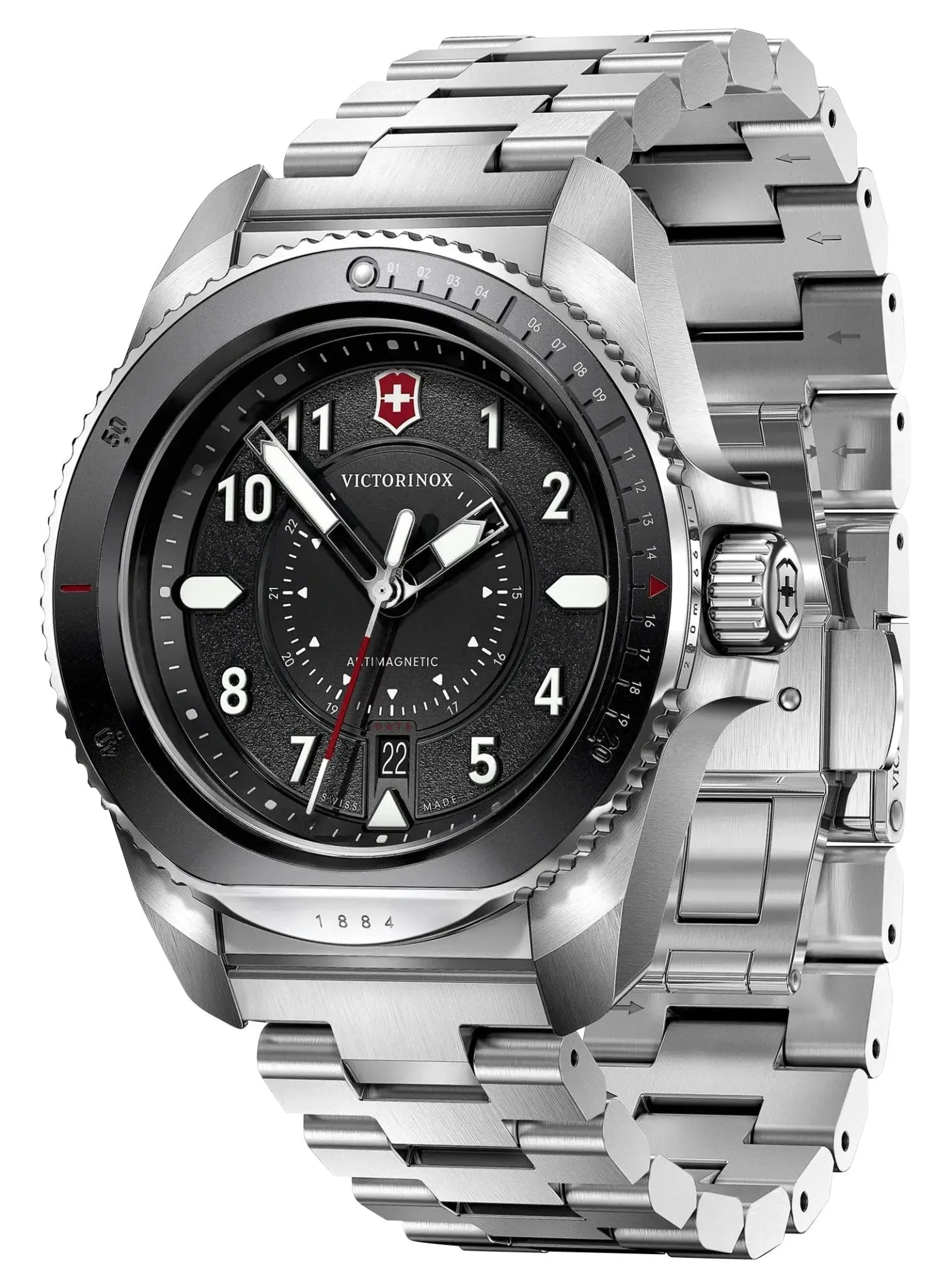 Victorinox Swiss Army Journey 1884 Stainless Steel Black Dial Date Divers Quartz Mens Watch 242009