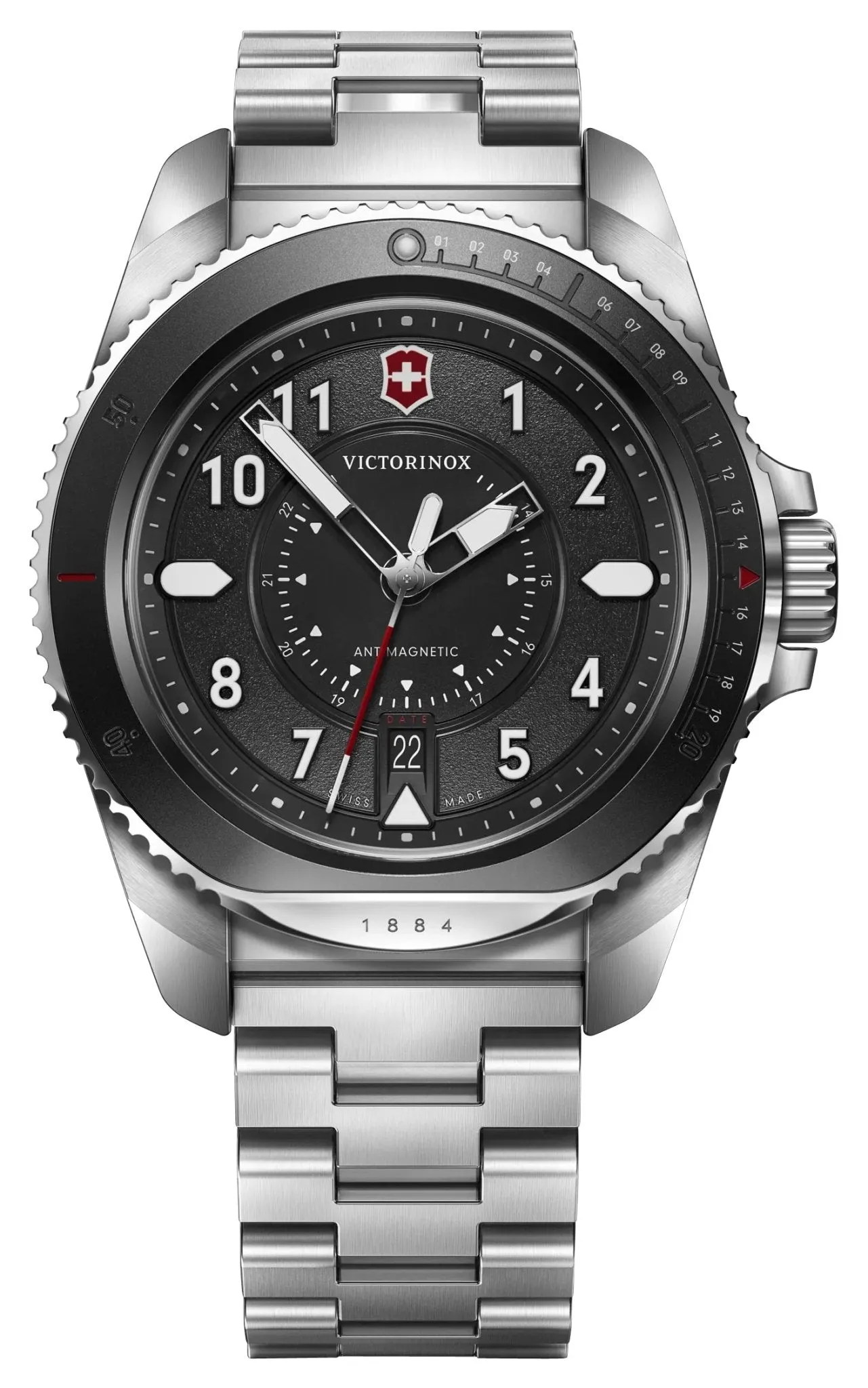 Victorinox Swiss Army Journey 1884 Stainless Steel Black Dial Date Divers Quartz Mens Watch 242009