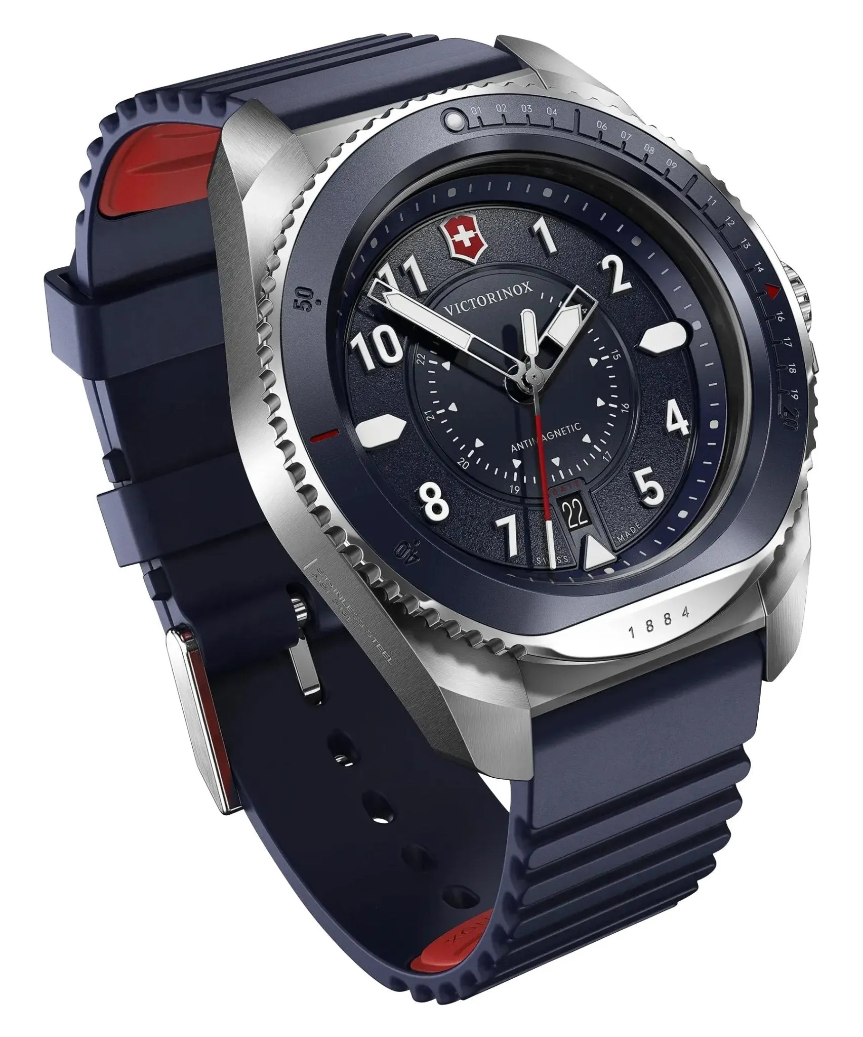 Victorinox Swiss Army Journey 1884 Stainless Steel Blue Dial Blue Rubber Strap Date Divers Quartz Mens Watch 241975