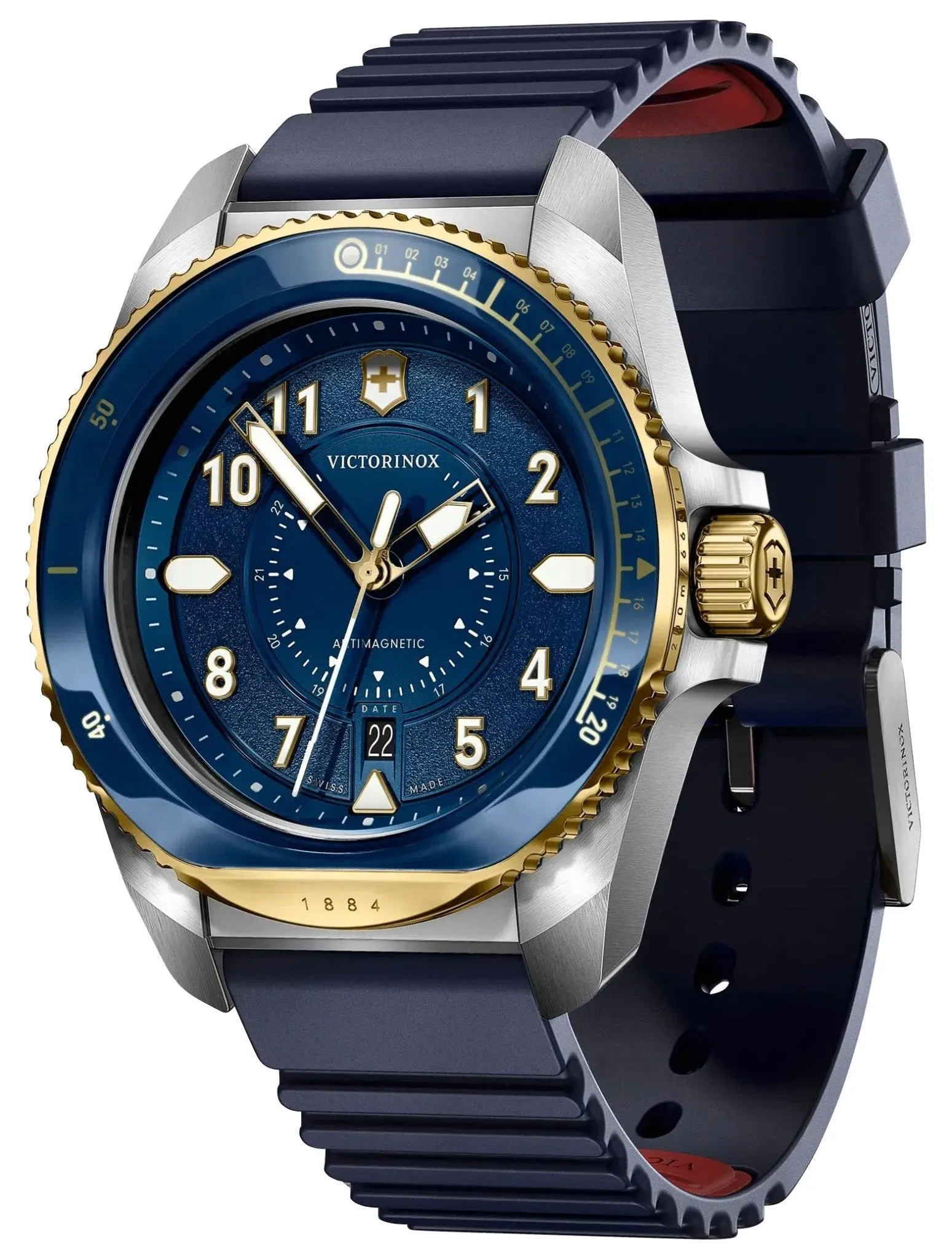 Victorinox Swiss Army Journey 1884 Stainless Steel Blue Dial Blue Rubber Strap Date Divers Quartz Mens Watch 242013
