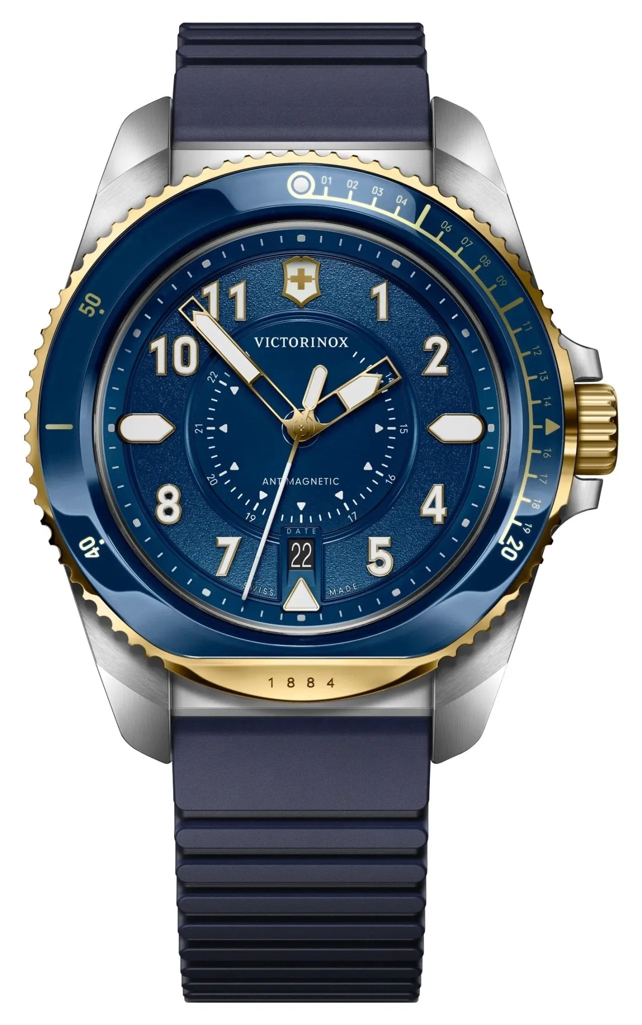 Victorinox Swiss Army Journey 1884 Stainless Steel Blue Dial Blue Rubber Strap Date Divers Quartz Mens Watch 242013