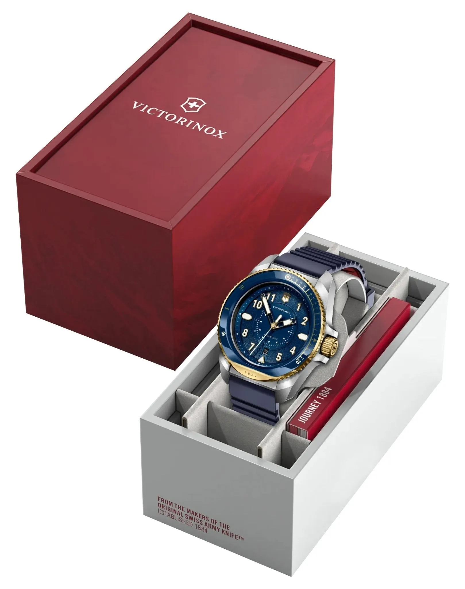 Victorinox Swiss Army Journey 1884 Stainless Steel Blue Dial Blue Rubber Strap Date Divers Quartz Mens Watch 242013