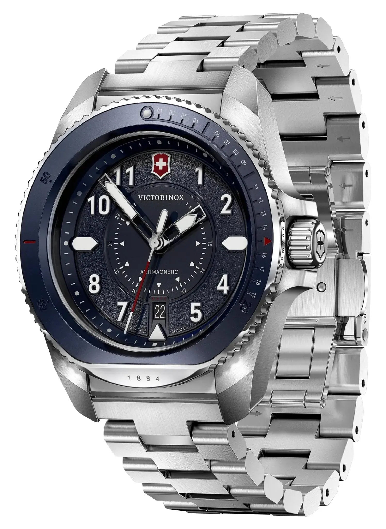 Victorinox Swiss Army Journey 1884 Stainless Steel Blue Dial Date Divers Quartz Mens Watch 241978