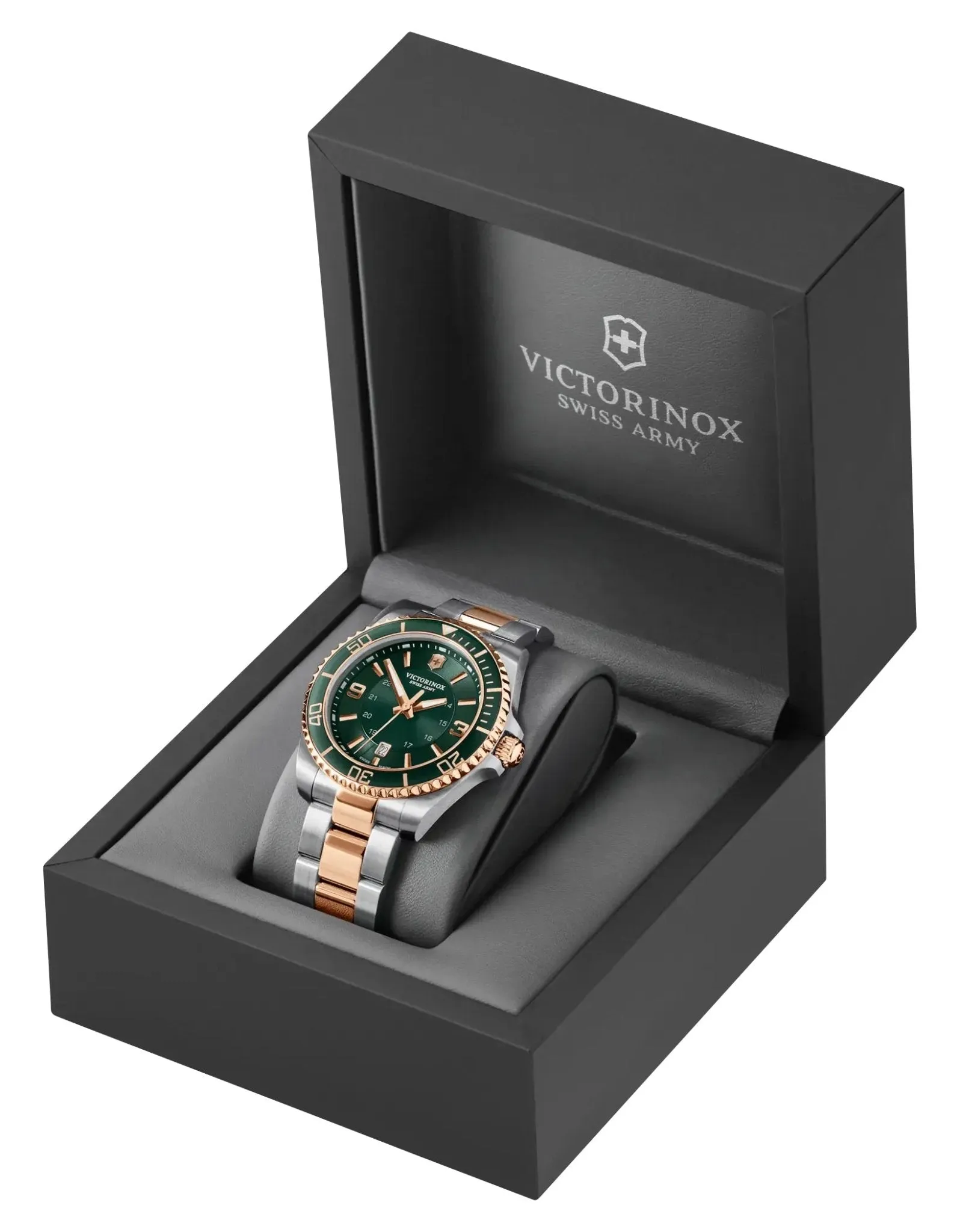 Victorinox Swiss Army Maverick Large Two-Tone Stainless Steel Green Dial Date Quartz Mens Watch 242008