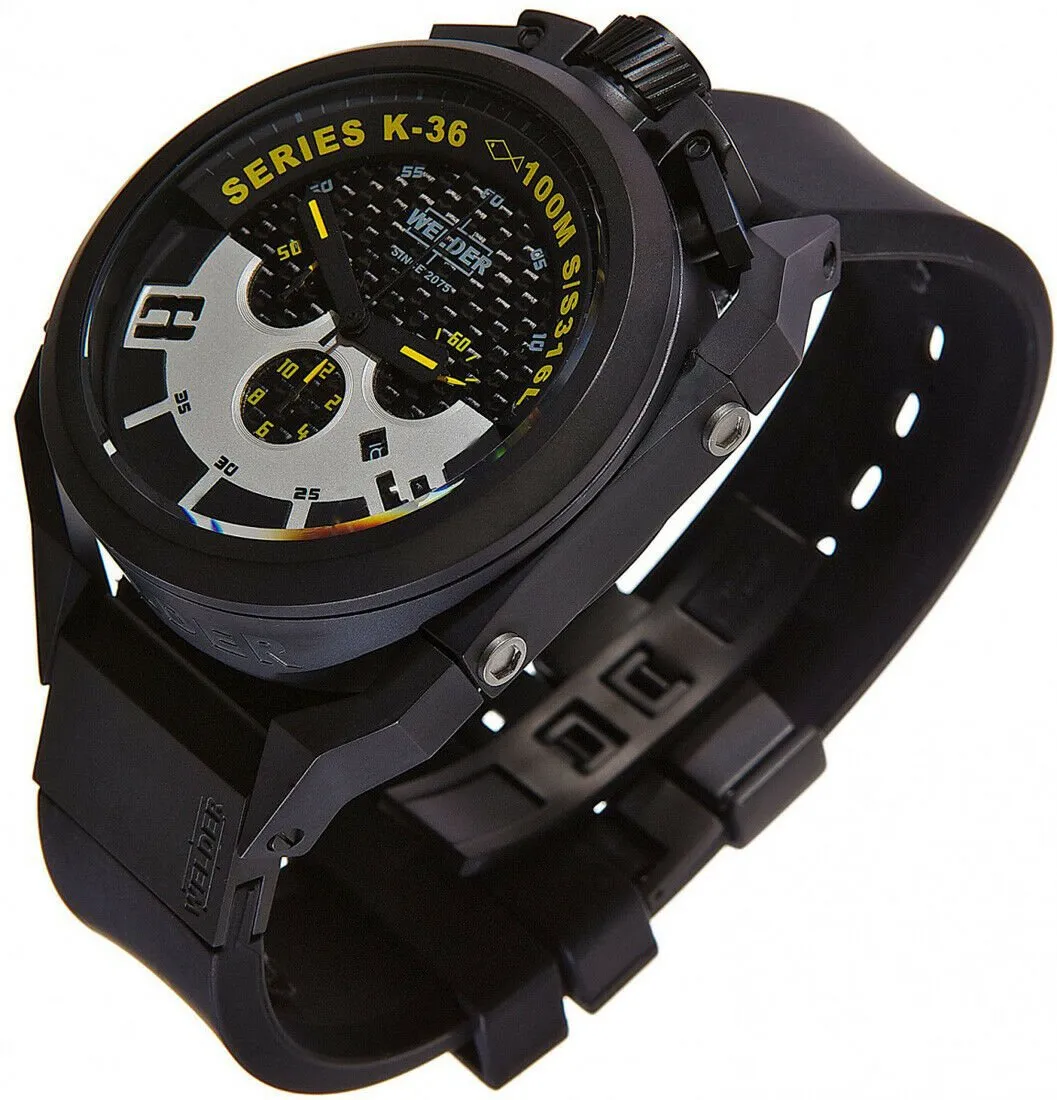 Welder by U-boat K36 Chronograph Black Ion-Plated Steel Mens Watch Rubber Strap K36-2402