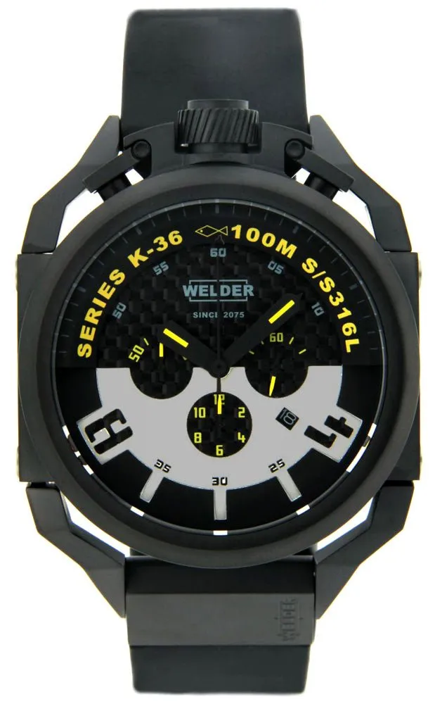 Welder by U-boat K36 Chronograph Black Ion-Plated Steel Mens Watch Rubber Strap K36-2402
