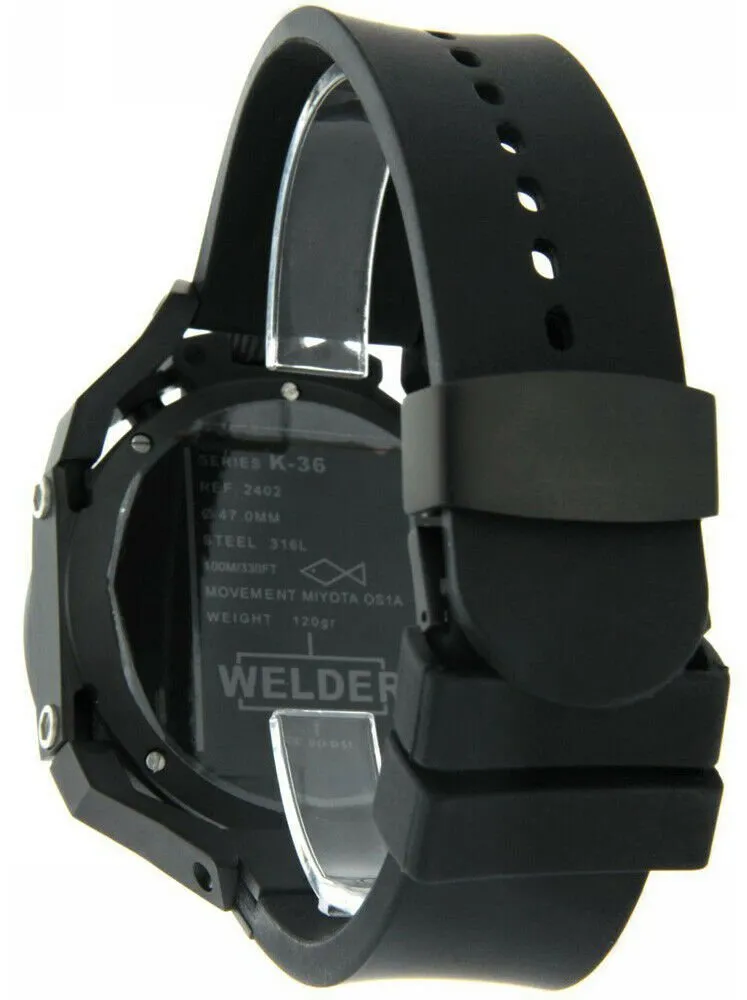 Welder by U-boat K36 Chronograph Black Ion-Plated Steel Mens Watch Rubber Strap K36-2402
